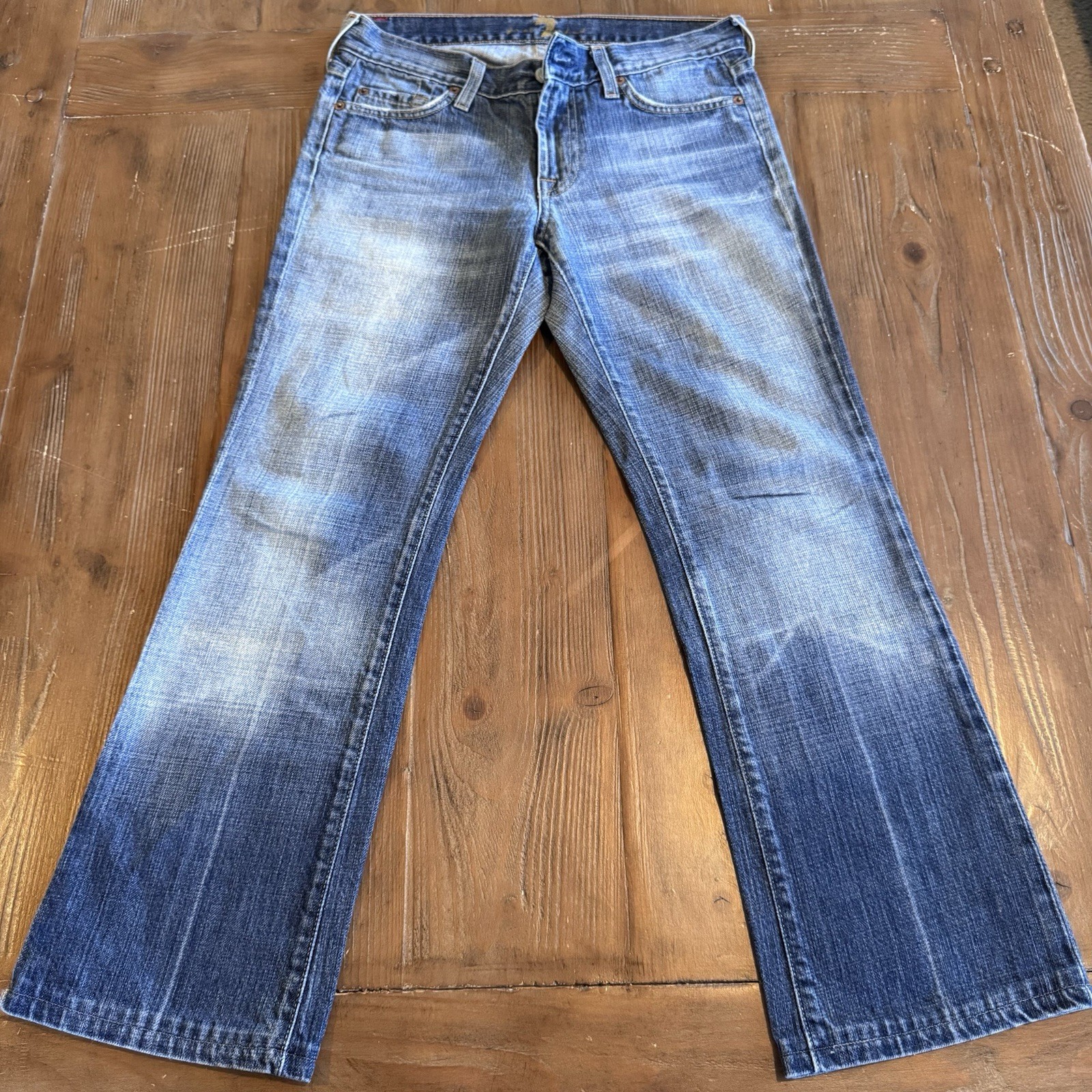 Y2K 7 For All Mankind Women’s Bootcut Jeans Distressed Stretch Blue Size 26 USA
