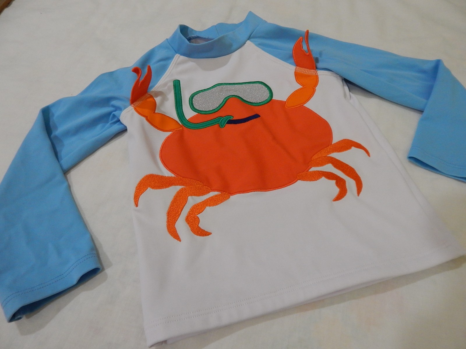 Mini Baby Boden Boys 2-3 Years 40+SPF CRAB Sun Shirt Rash Guard Very nice worn 2