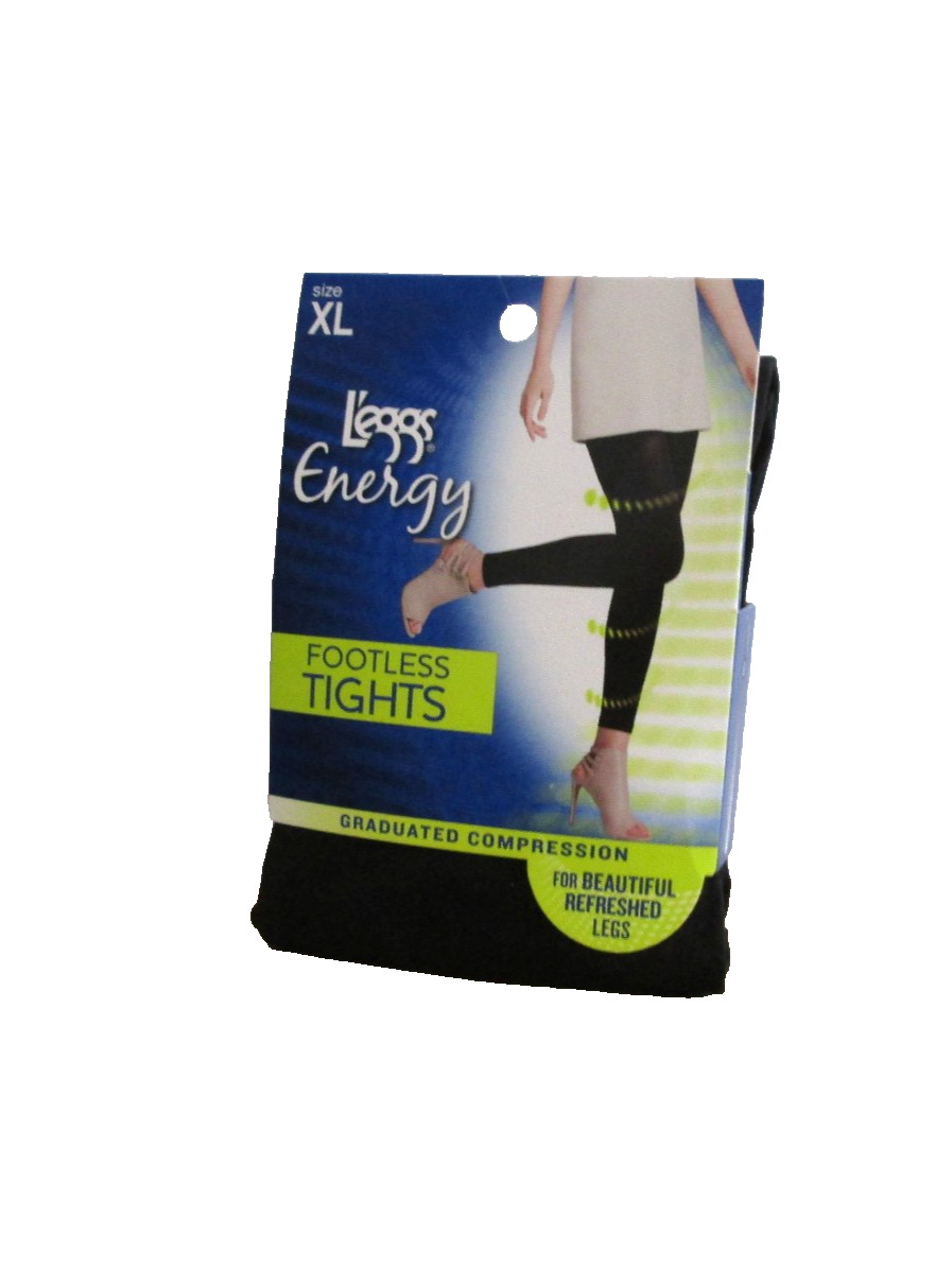 New Women’s L’eggs Energy Graduated Compression Black Opaque Footless Tights XL