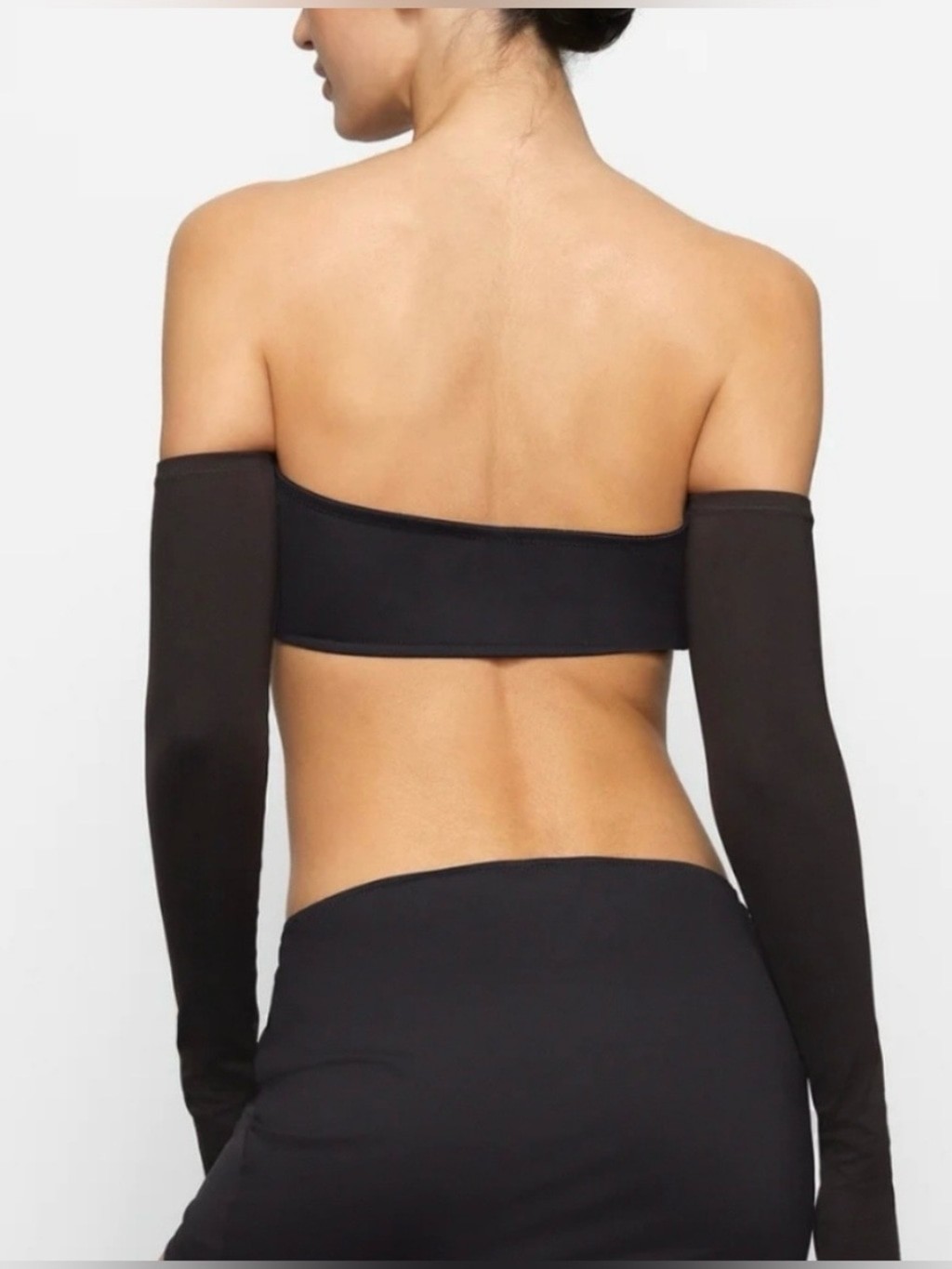 Skims NWT Swim Long Sleeve Bikini Top Only Black Onyx Strapless Tie-Front Size S