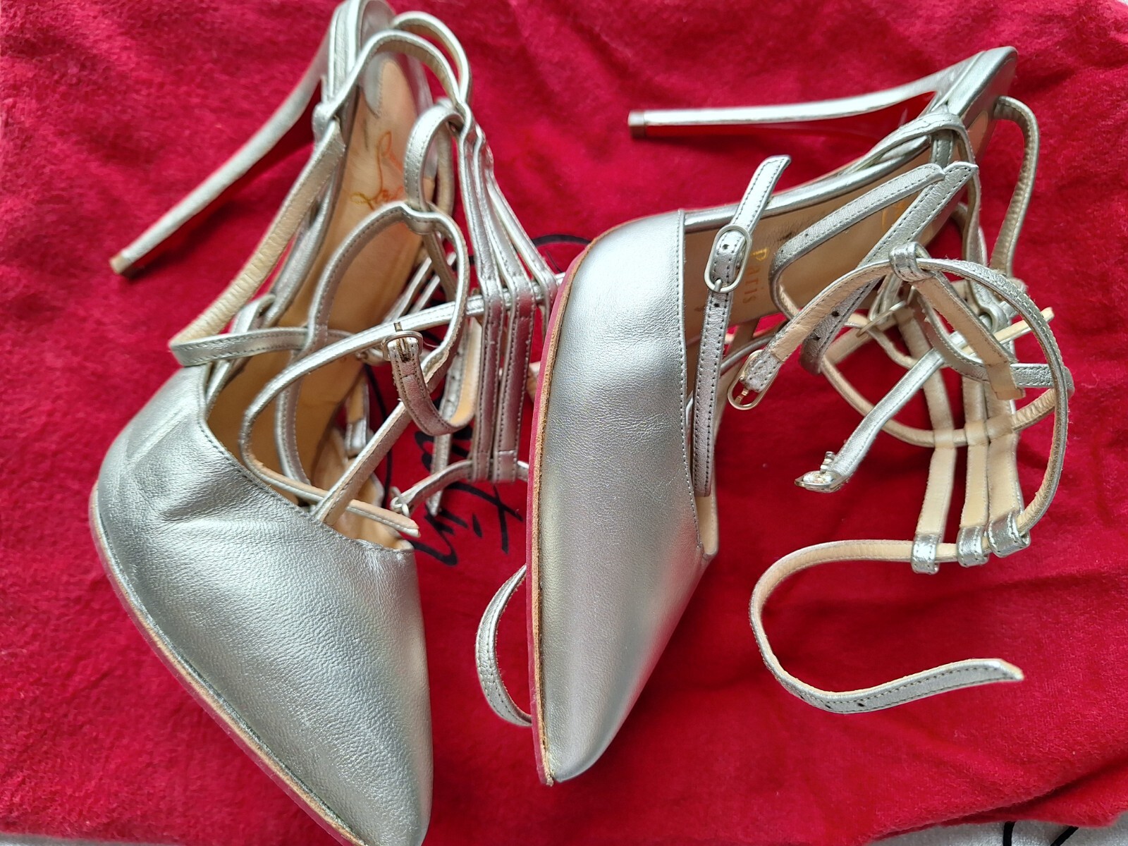Authentic Christian Louboutin Gold Leather Kadreyana Caged Sandals Size 38