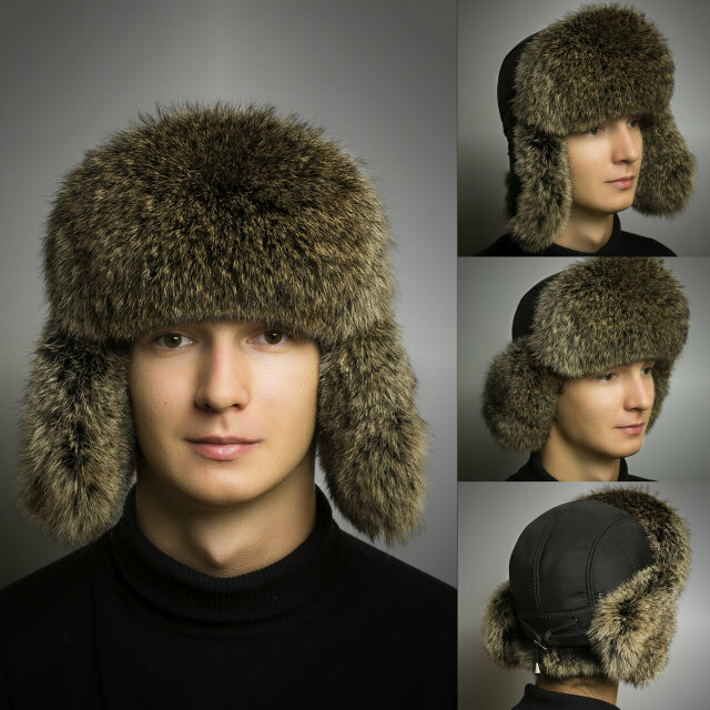 Men Real Fur Ear Flap Hat Ushanka Rabbit Fur Aviator Trapper Hat Unisex 58 cm