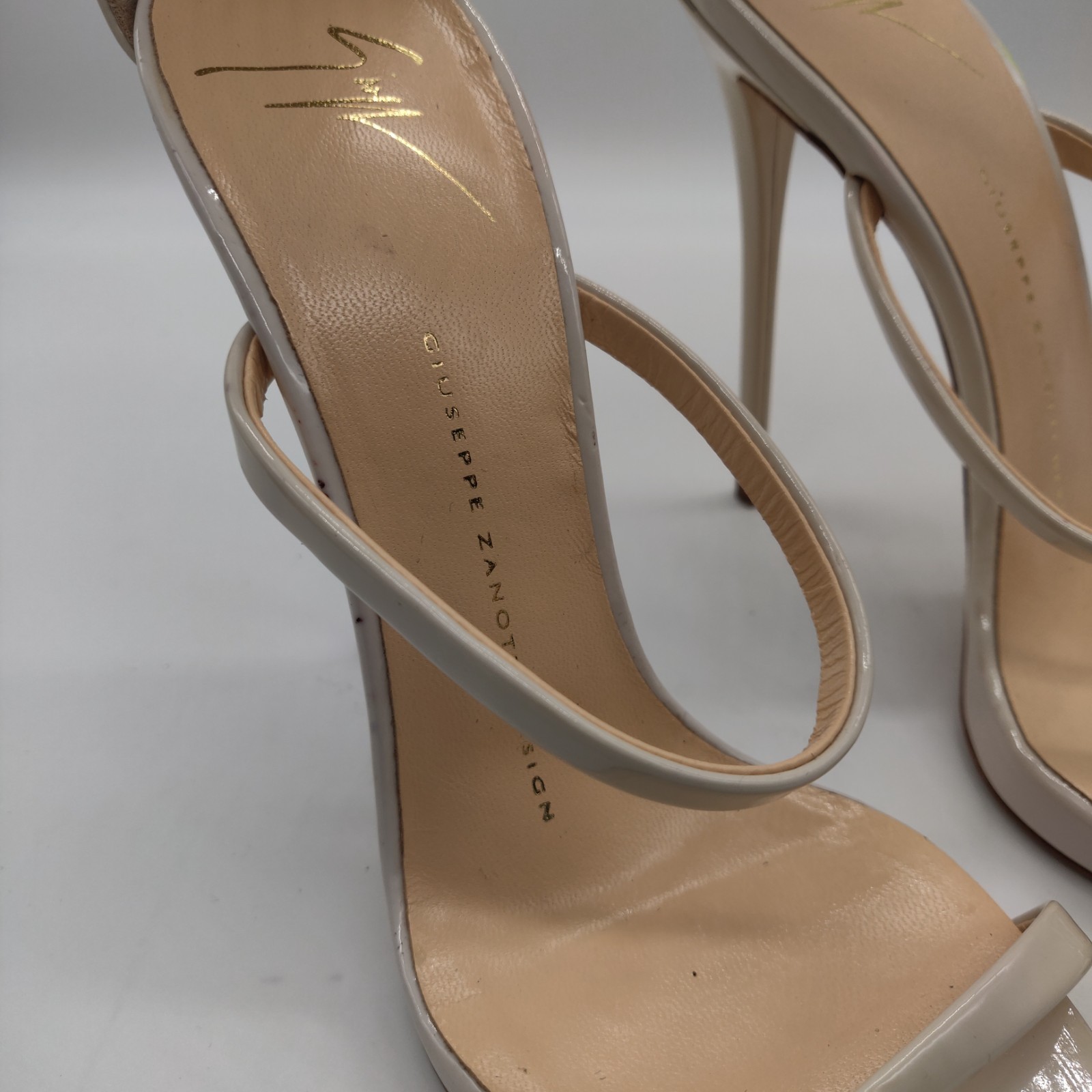 Giuseppe Zanotti Harmony Patent Leather Heels Sandals Beige Size 37 US 7