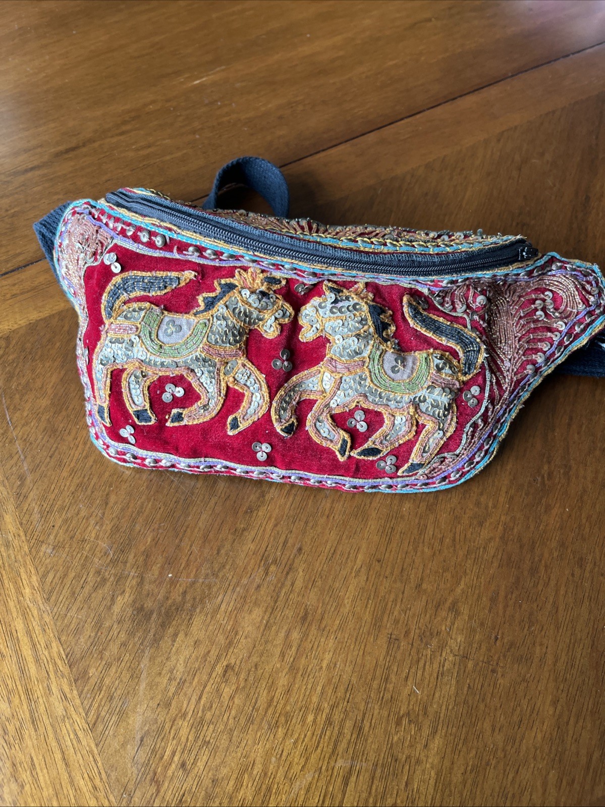 Thailand Handmade Lined Waist Bag/fanny Pack Embroidered Sequins Horses