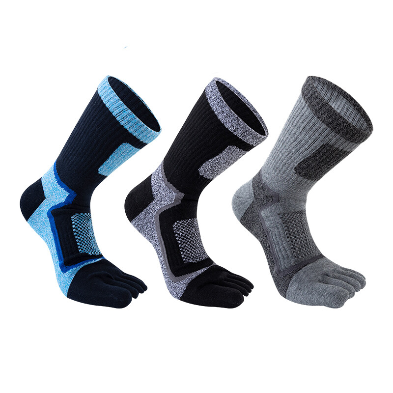 3Pairs Men Five Finger Separate Athletic Toe Crew Socks Sport Causal Cotton 7-11