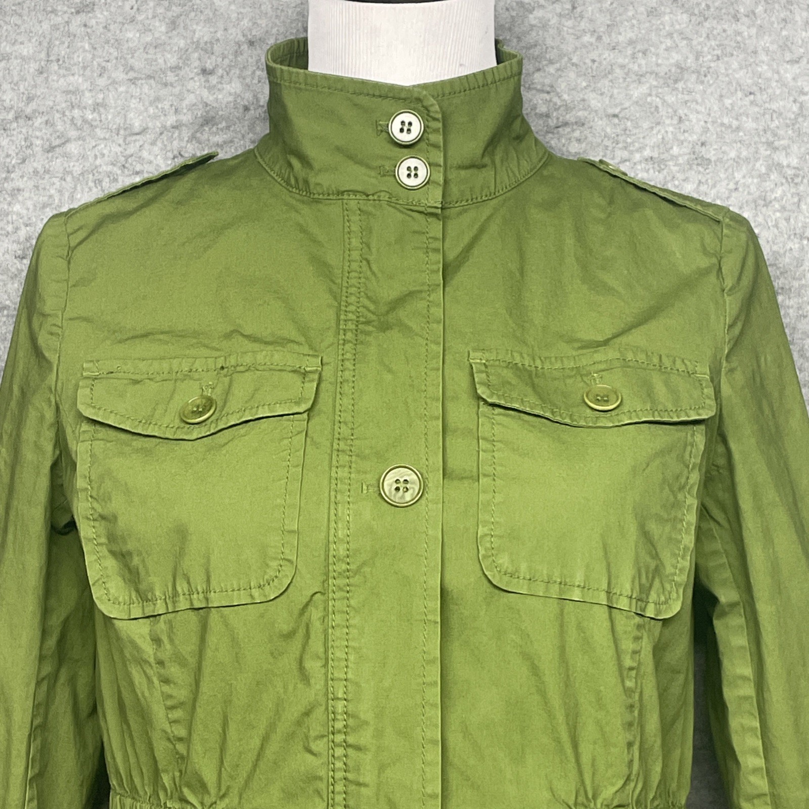 Talbots Utility Jacket Women’s Size 2 Green Military Safari Zip Button Cotton