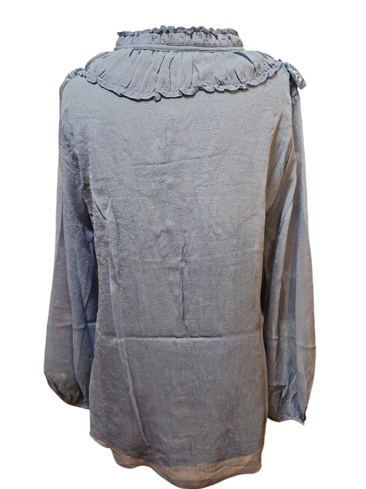 Pretty Angel Blouse Womens Large Blue Sheer Long Sleeve Lagenlook Pullover New