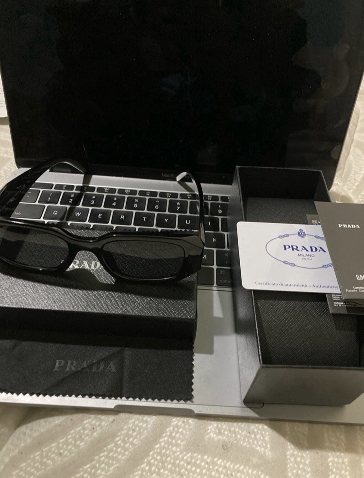 PRADA Prada Milano Women’s Rectangle Sunglasses Black Plastic Tinted Logo
