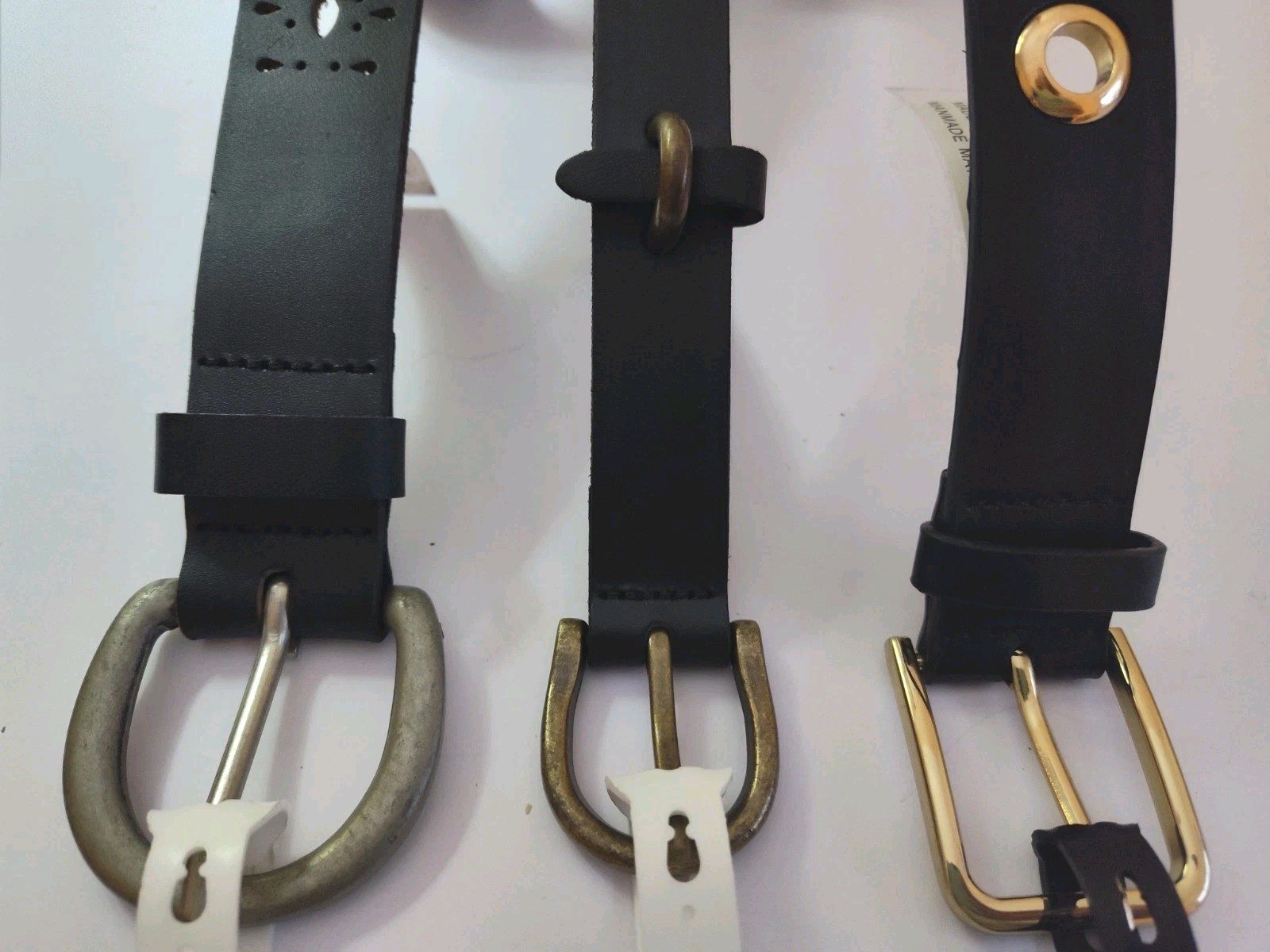 Three Womens Black Belts 2 Leather and 1 Man-Made Fashion Belt Small Medium