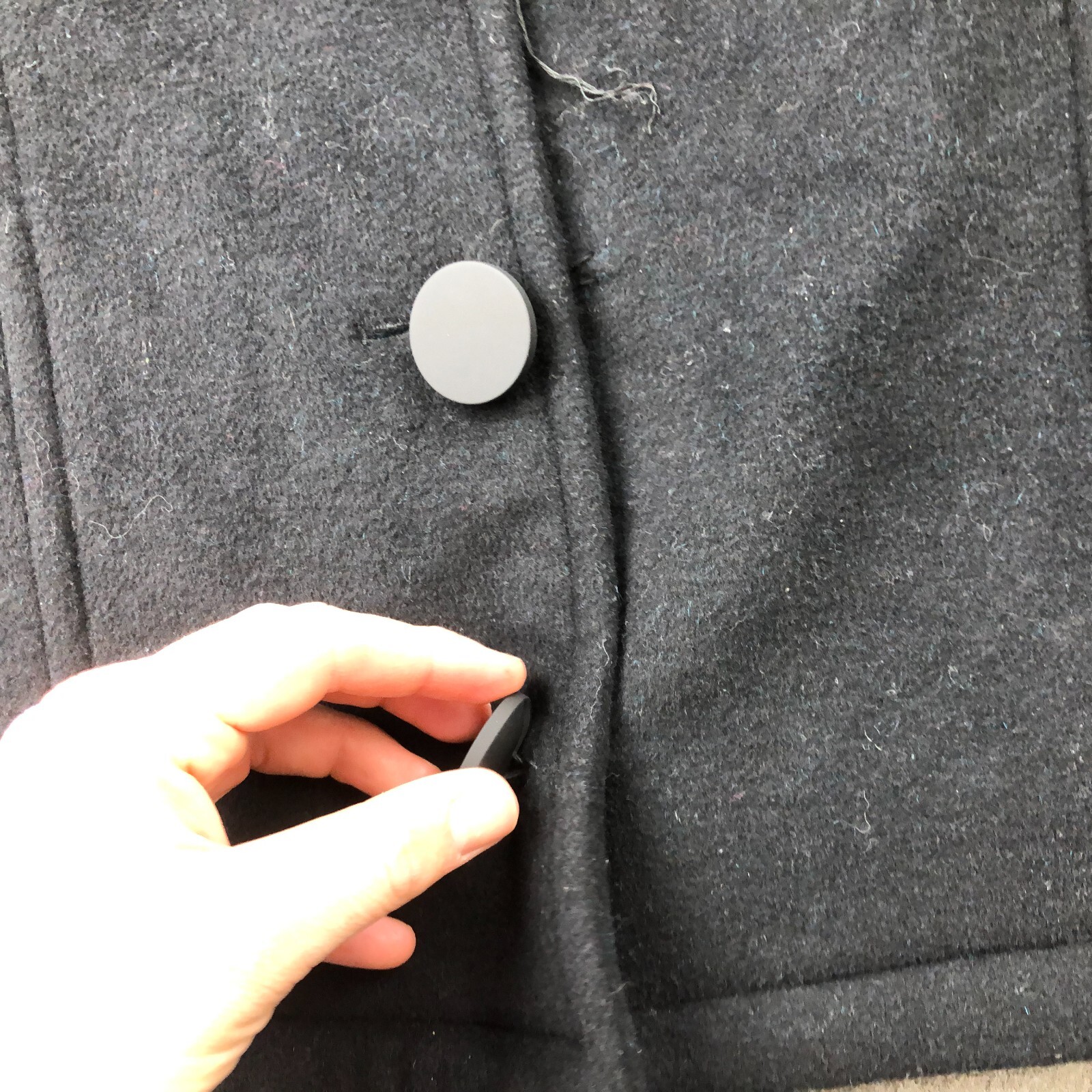 ARMANI Exchange Jacket Womens Medium Black Blue Fabric Wool Pea Coat *