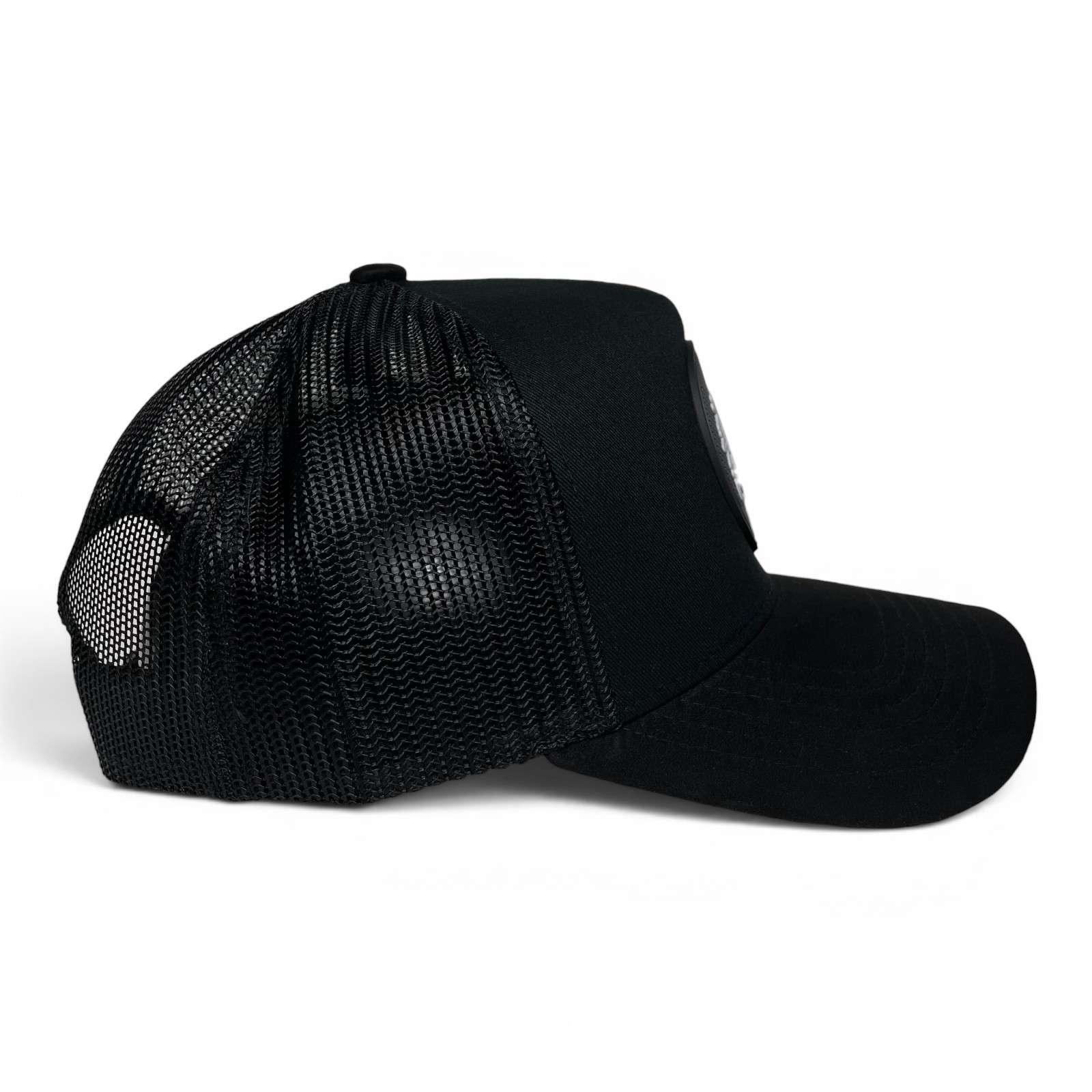 Wolf 3D PVC Patch Suede Snapback Hat – Black, Mesh Back, Suede Brim