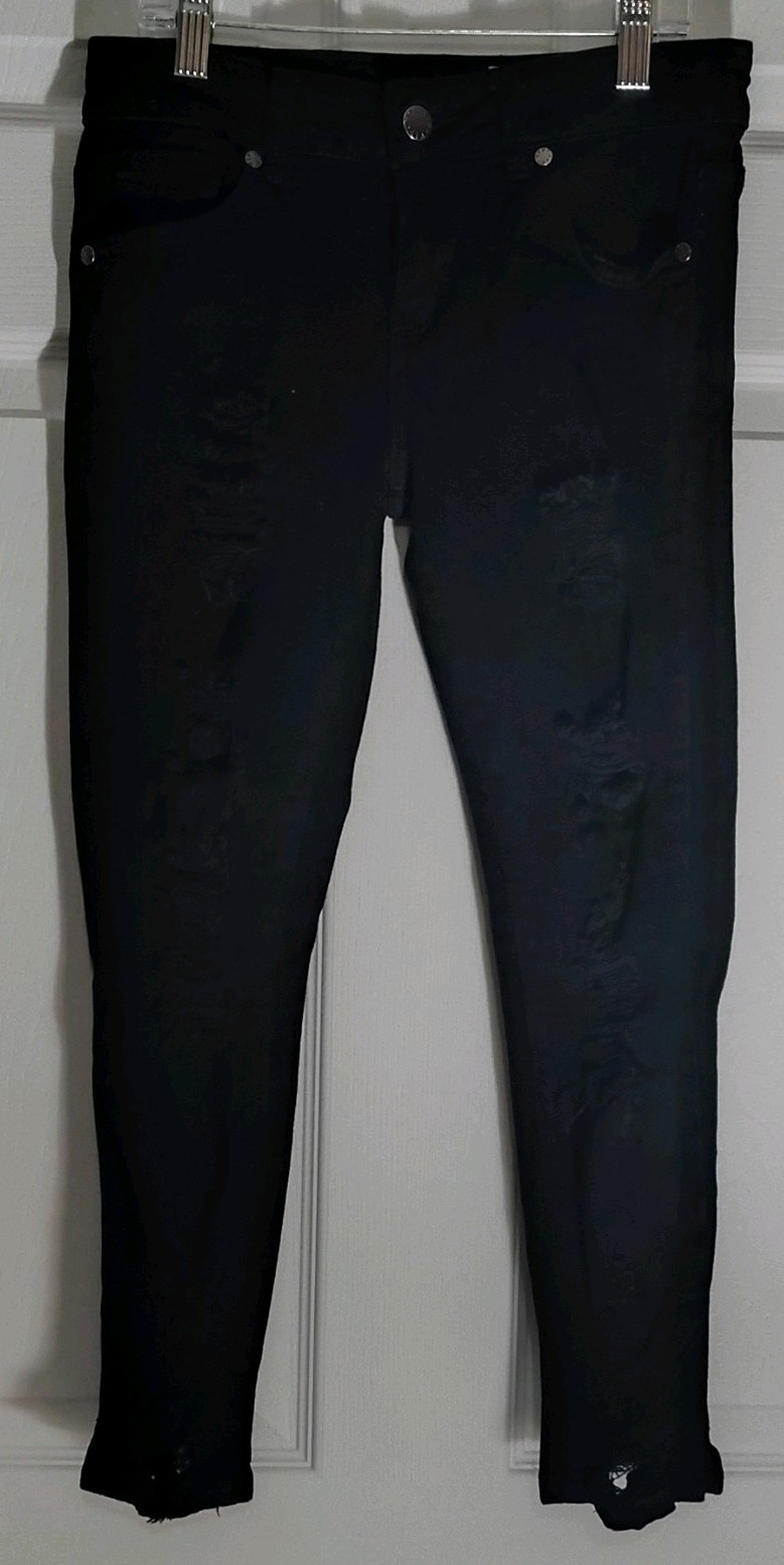 V.I.P. Girls Size 12 Slim Skinny Jeans Black Distressed Denim Cotton Button