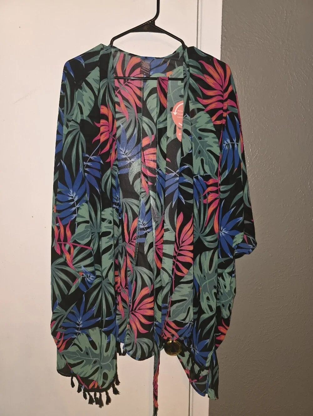 Women’s AS Rose Rich Tropical Leaf Print Swim Cover Black Green Blue Coral Size