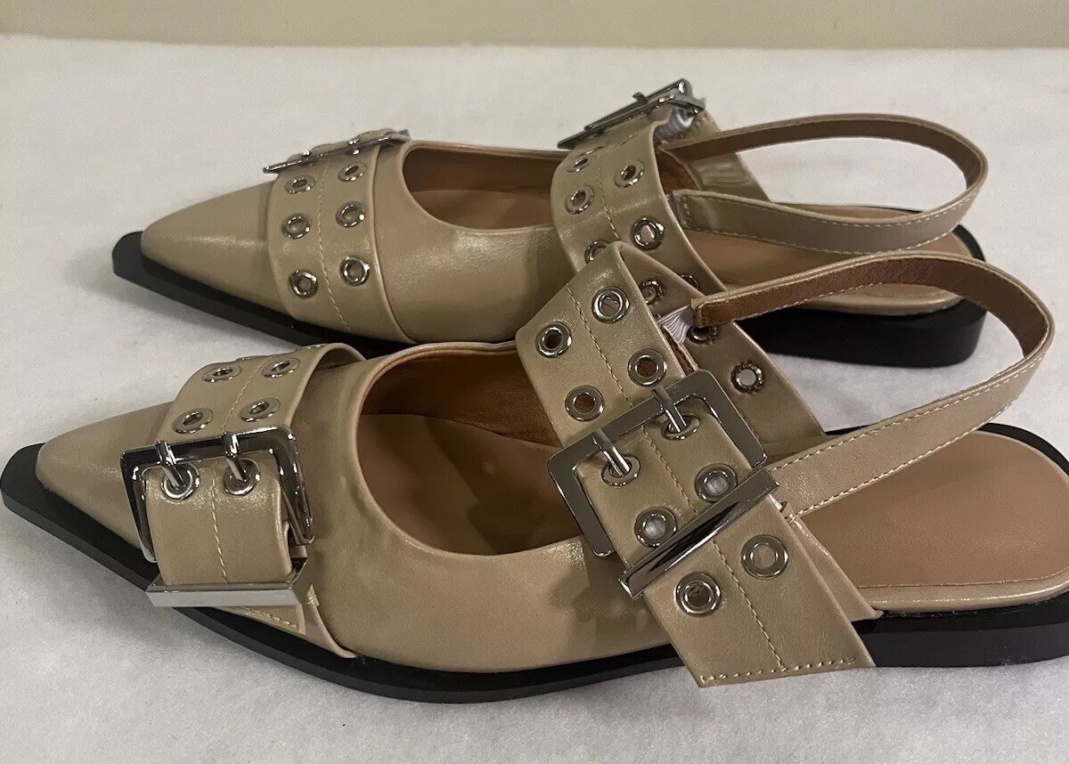 New Ladies Flats Slingback Pointed Toe Casual Daily Dress Sandals Shoes 7.5 Tan