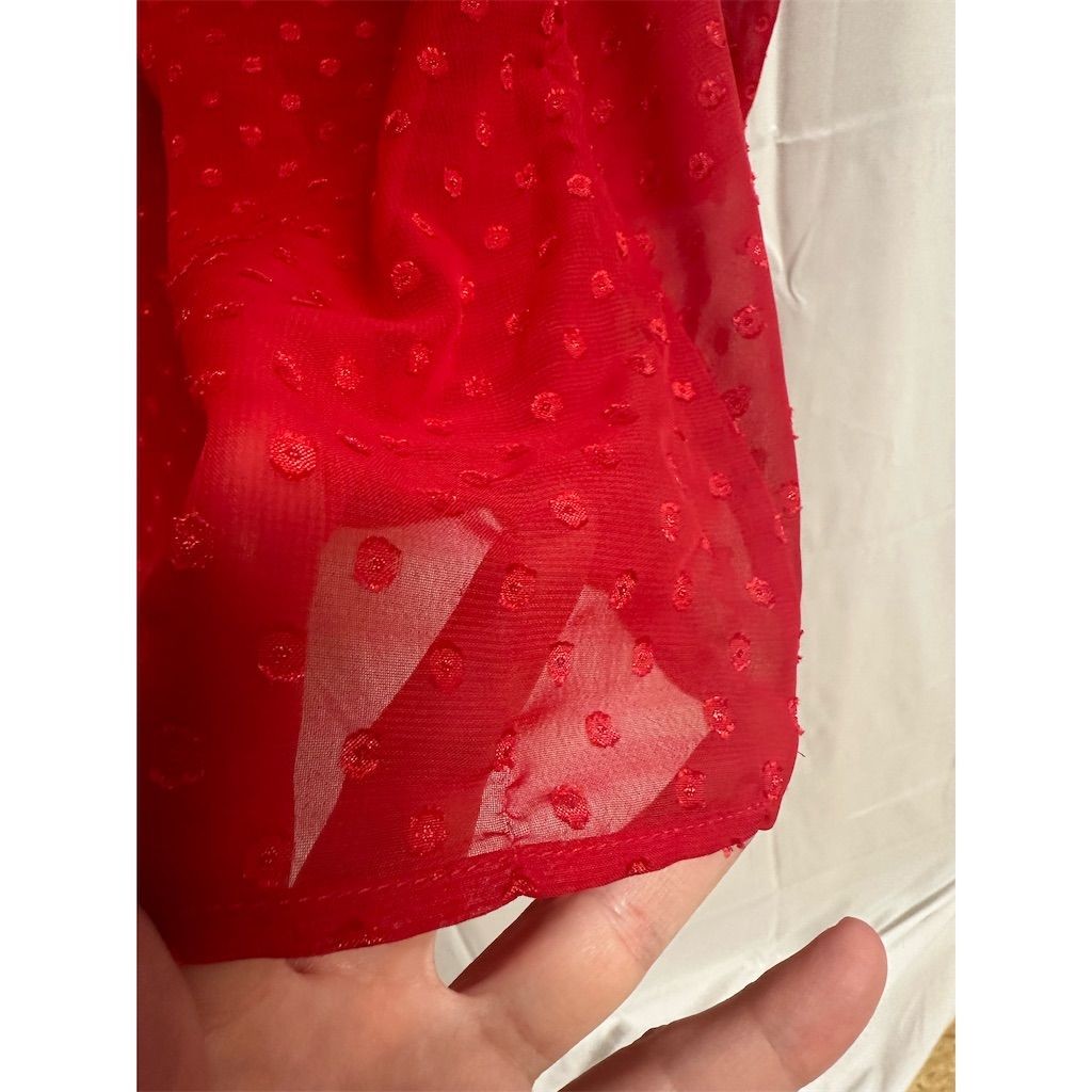NWT New Directions XL Red Swiss Dot Sheer Sleeve Blouse Top Snagged