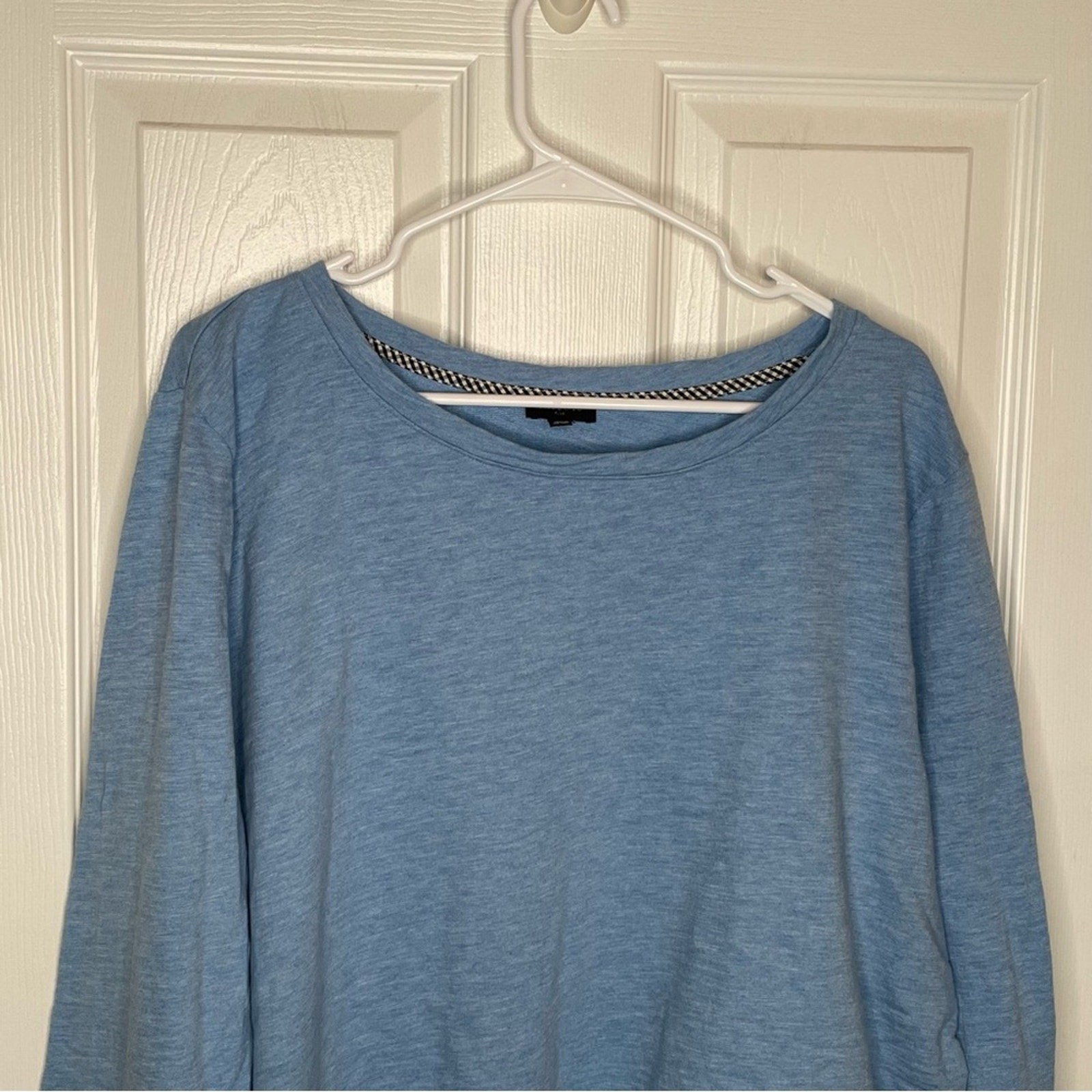 Talbots Woven Back Pullover Gingham Sweater 100% Cotton Crew Neck in Blue 2X