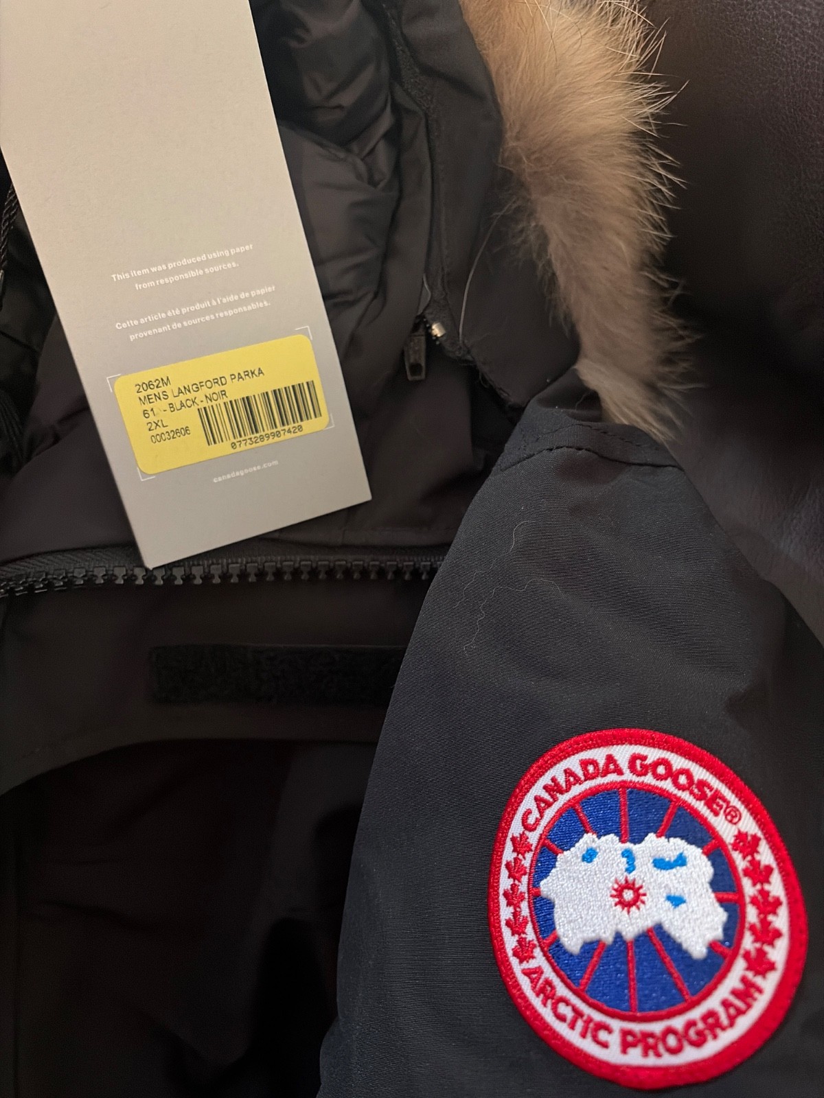 Canada Goose Men’s Black Long Parka Hooded Fur Trim Down Jacket Size 2XL
