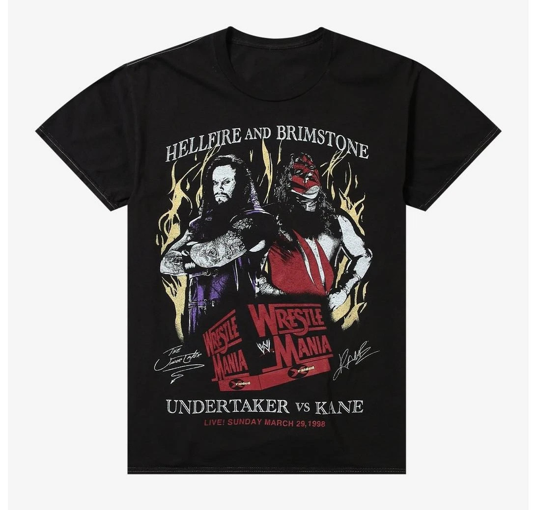 Graphic WWE T Shirt Undertaker Vs Kane Size S-5XL Mens Wrestling Tee