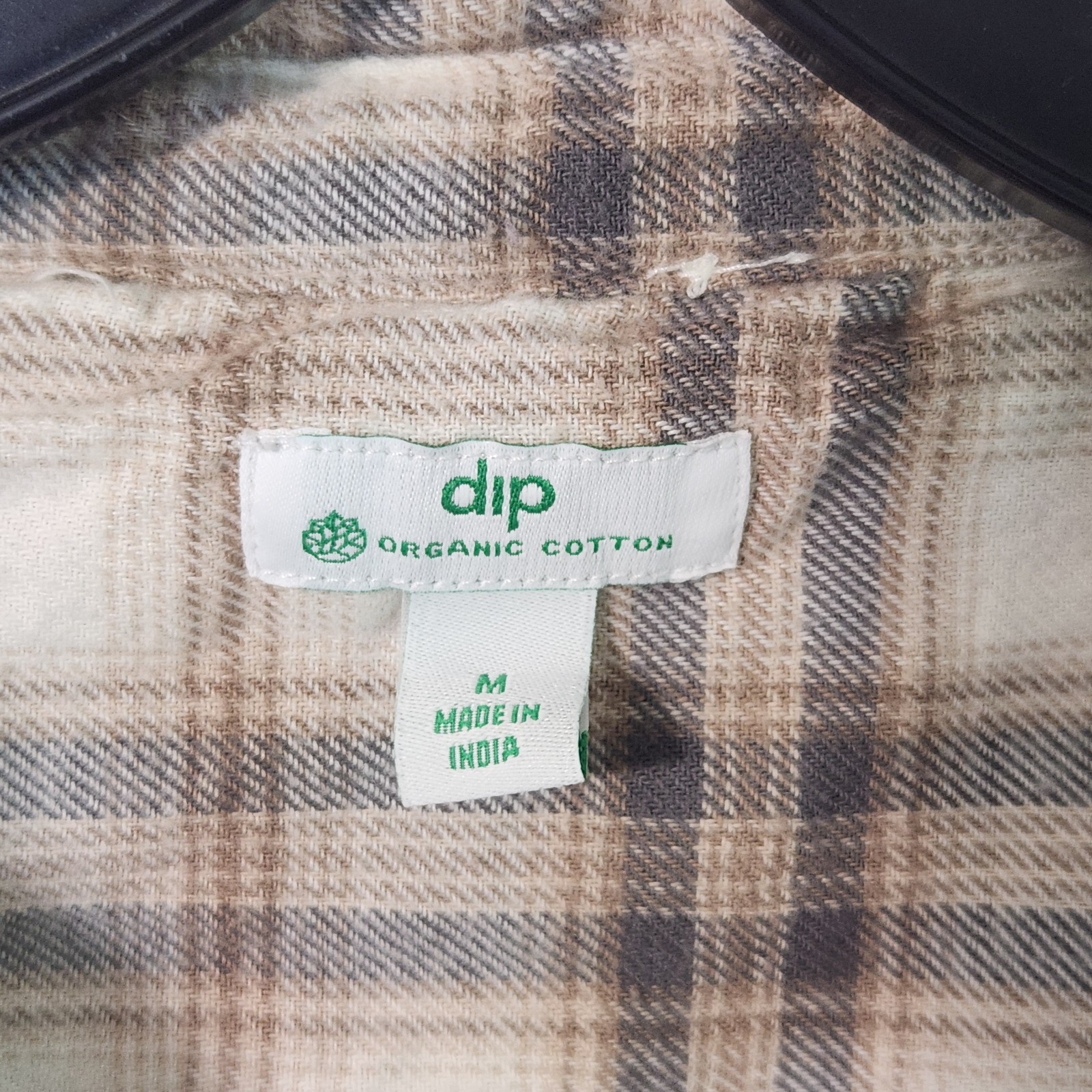 Dip Women’s Beige Brown Tan Plaid Flannel Button Up Shirt Organic Cotton Size M