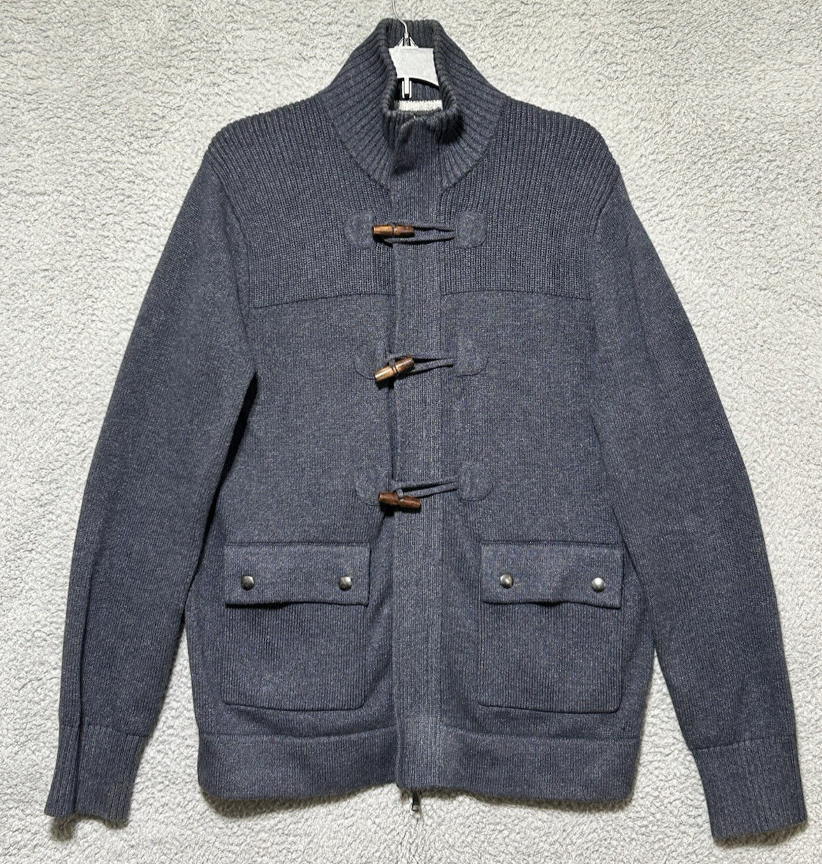Banana Republic Toggle Full Zip Cardigan Men Medium Smoky Blue Fisherman Classic