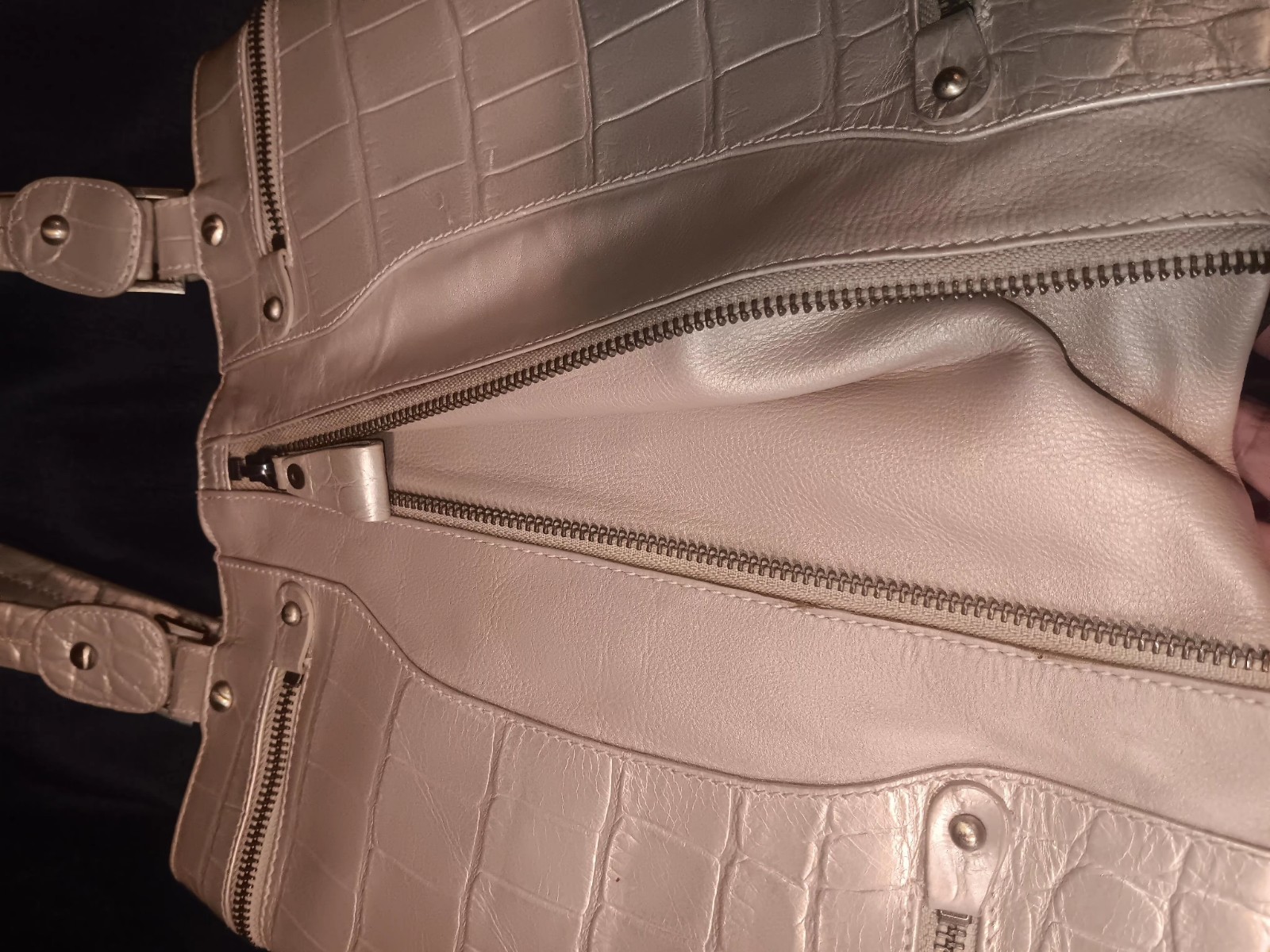 Michael Rome Designs Genuine Leather Crocodile Embossed Shoulder Bag