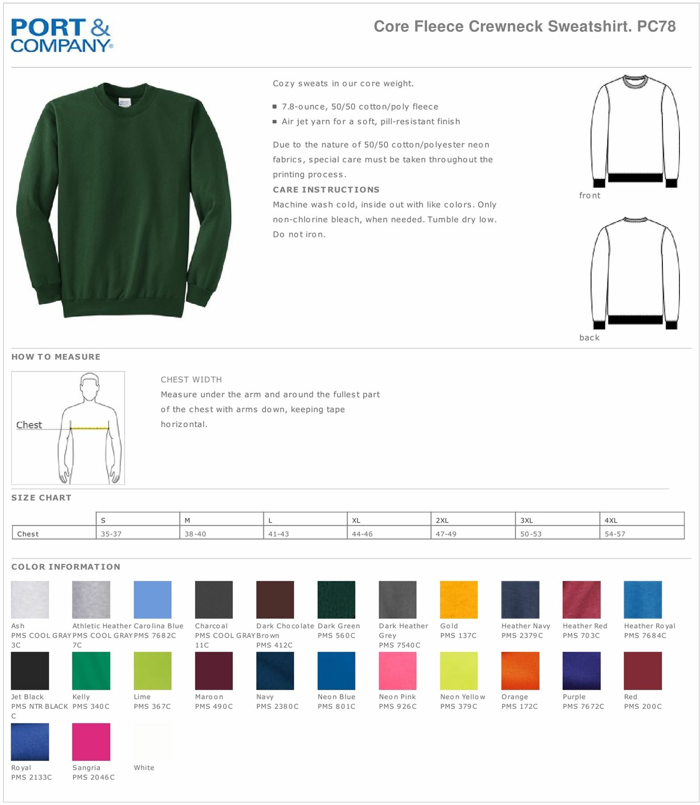 Port & Company Men’s Long Sleeve Rib Knit Collar Crewneck Sweatshirt PC78