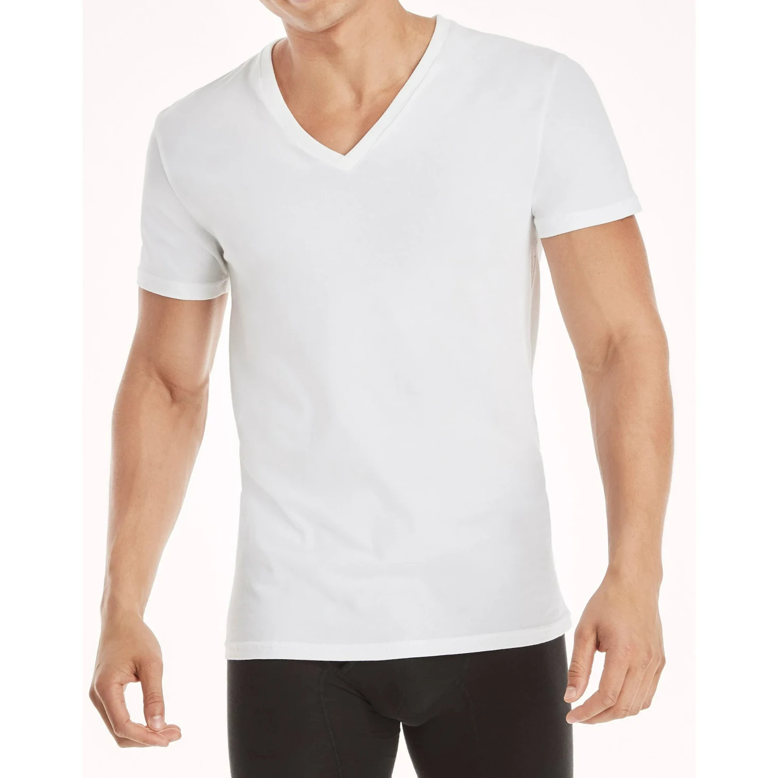 Men’s 6-Pack White V-Neck T-SHIRTS ” TAGLESS-COTTON~DUAL DEFENSE & Stays Tucked”