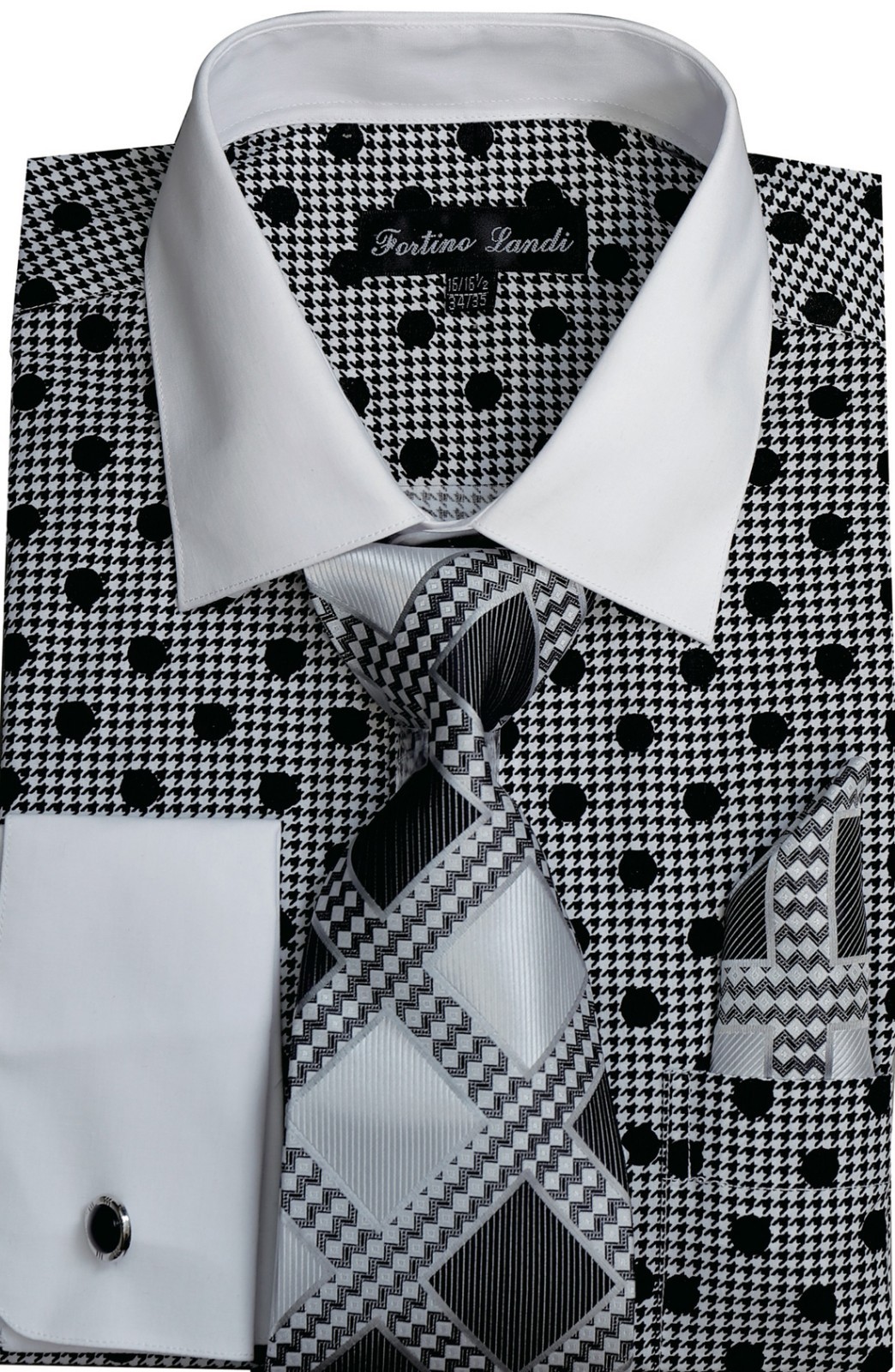 Men’s shirt Polka dot Tie with Hanky French Cuff Design by Fortino landi FL632