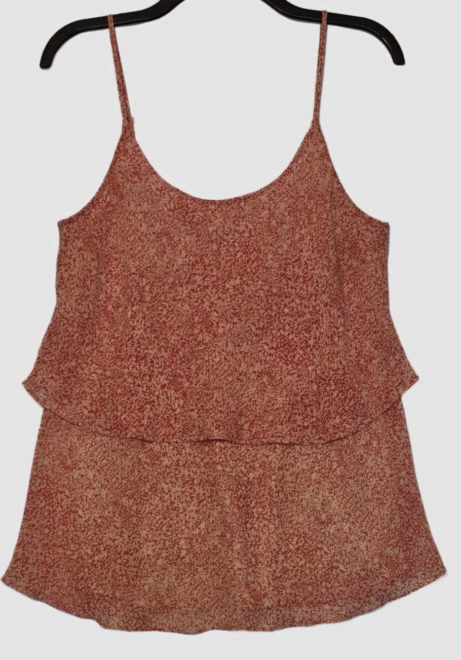 Cabi Floral Camisole Top M Red White Layered Straps Summer Sleeveless Chiffon