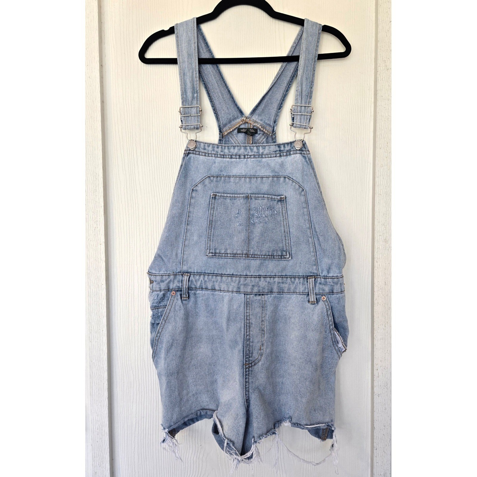 Distressed Denim Short Overalls Y2K 90s Festival Hippie Indie Boho Grunge XL