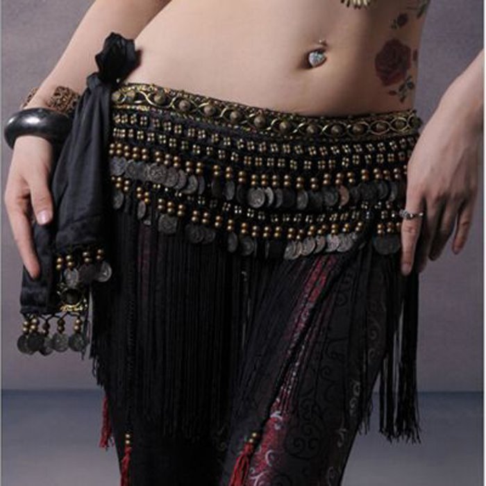 Belly Dance Hip Scarf Coin Belt Tribal Costume Fringe Tassel Belt Copper Costume