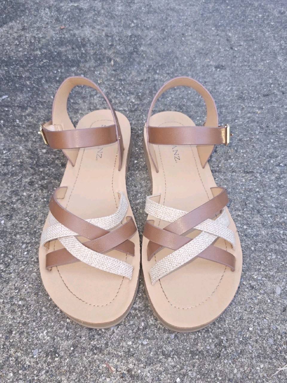 Solanz Brown/Beige Synthetic Strappy Ankle Strap Sandals Women’s 7 M/38