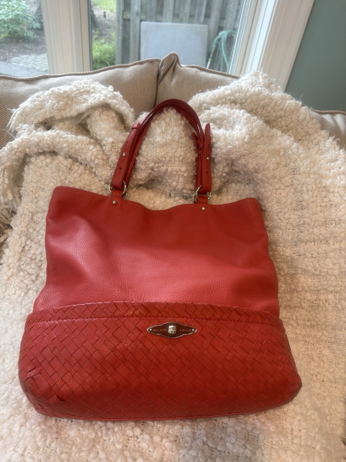 Elliot Lucca Red Pebbled Leather Cartagena Tote Bag