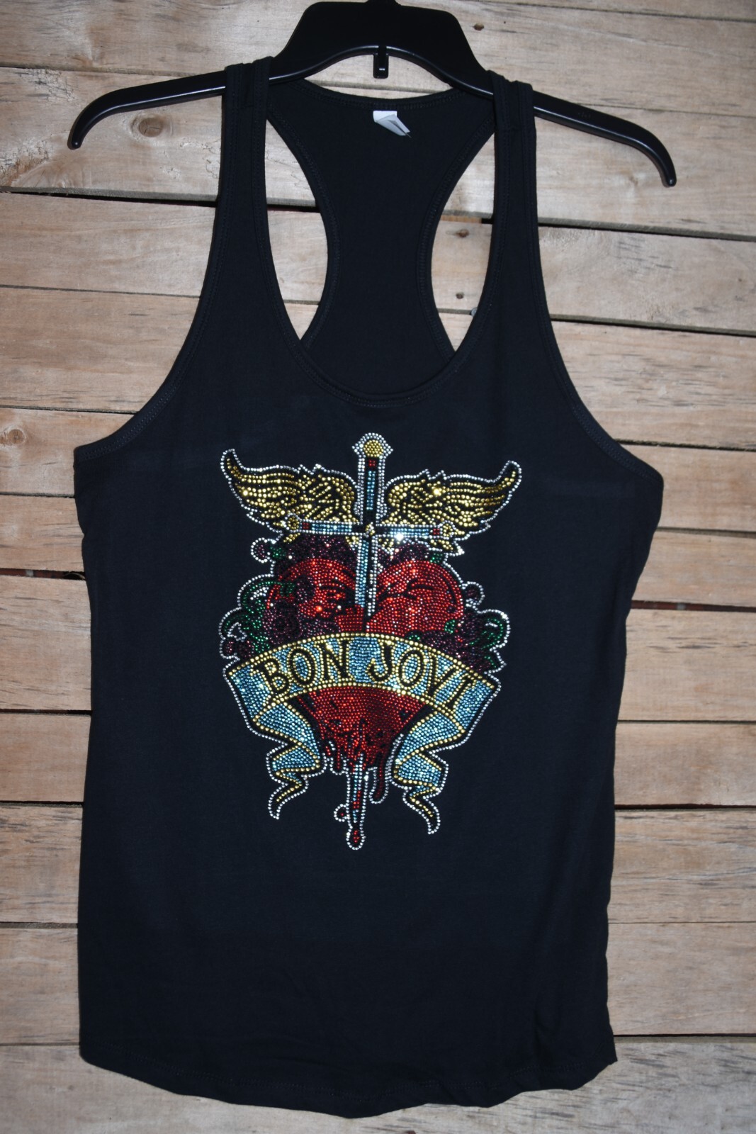 Bon Jovi rhinestone bling black racer back tank top XS, S, M, L, XL, 2XL