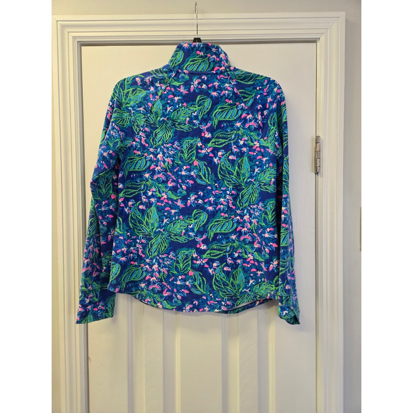 Lilly Pulitzer Blue Tropical Floral Quarter Zip Pullover Thumbholes Small