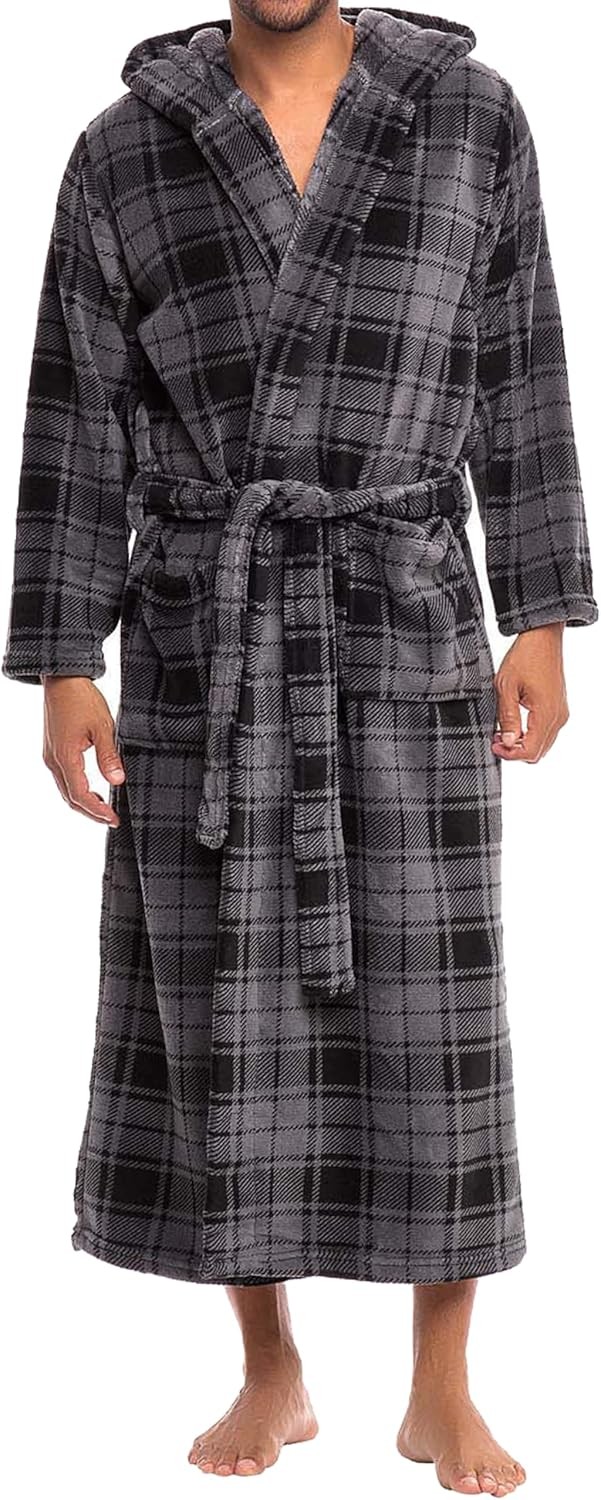 Men’s Extra Thick Plush Fleece Hooded Bathrobe Long Full Length Big & Tall