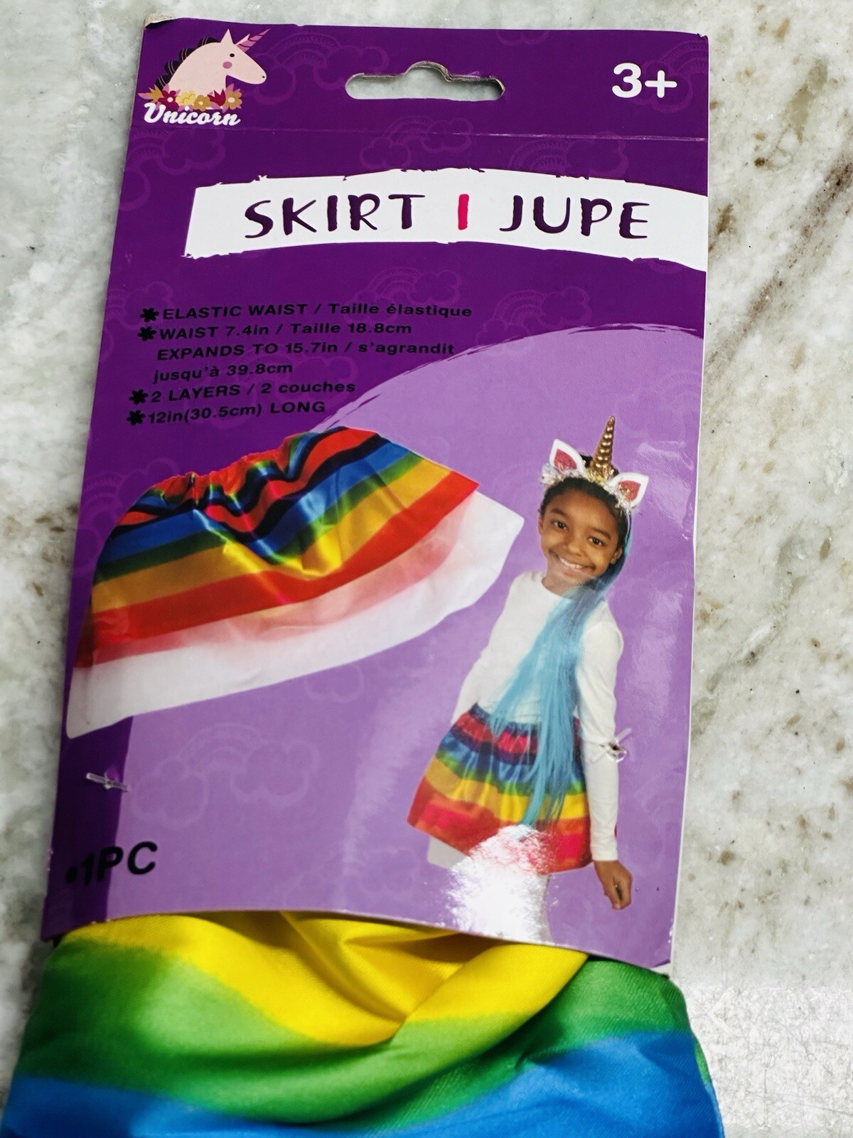 Unicorn Rainbow Skirt 1pc Just Pretending 3+e Elastic Waist 7.4 In
