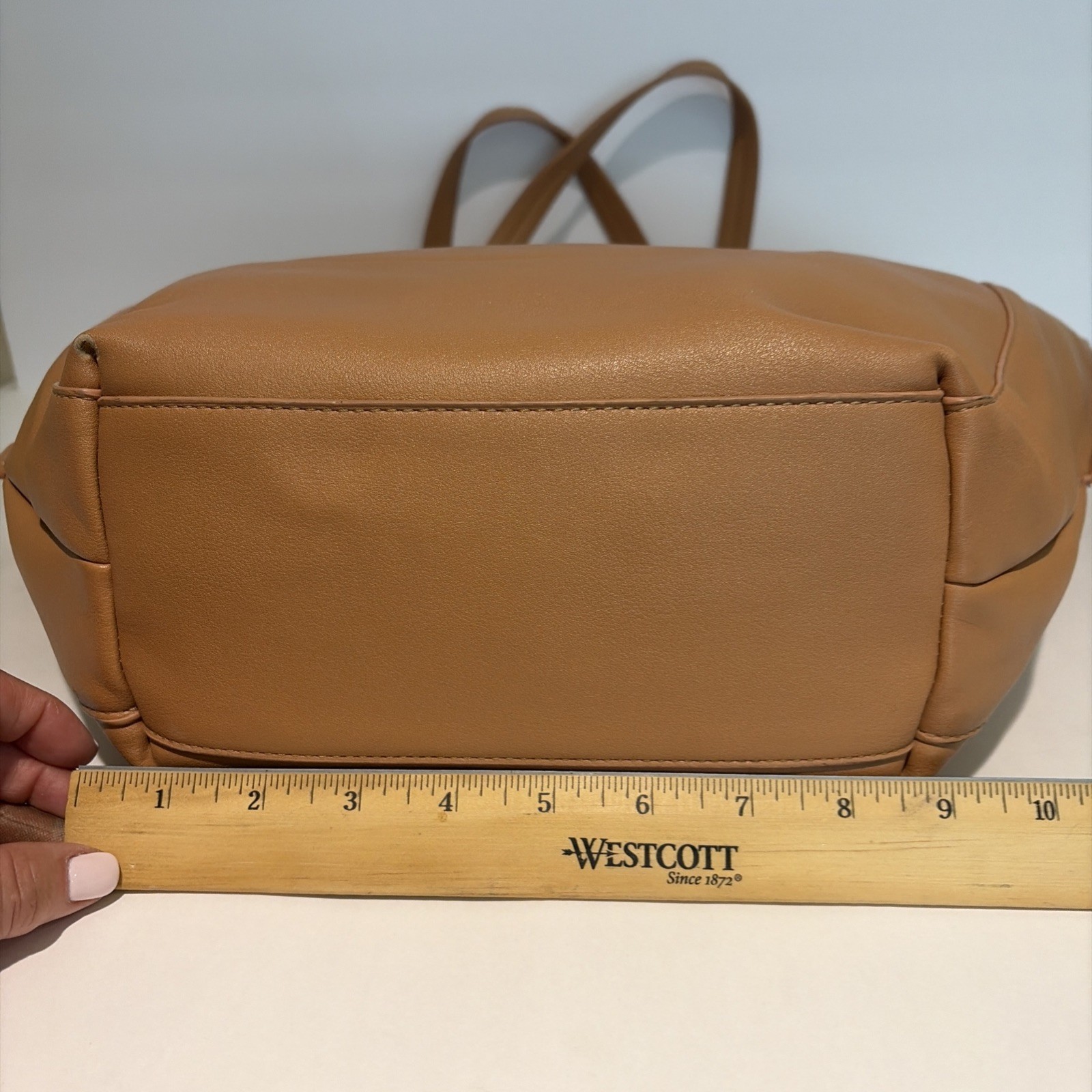 Anthropology Commuter Tote Bag Cognac Vegan Leather w/ Small Clochette Office