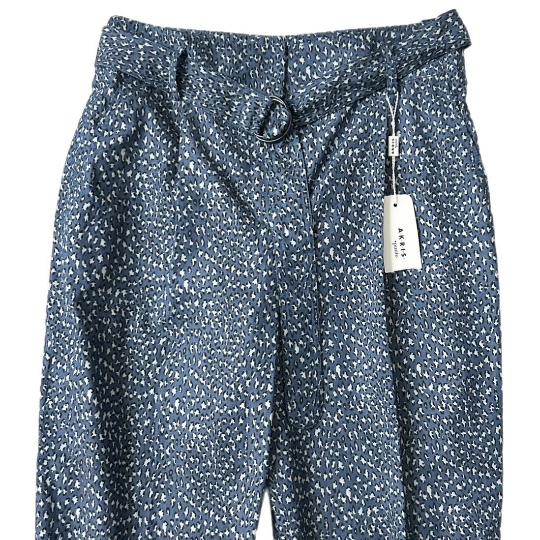 NEW Akris Punto Fred Trousers Blue White Animal Print Belted High Rise Size 8 US