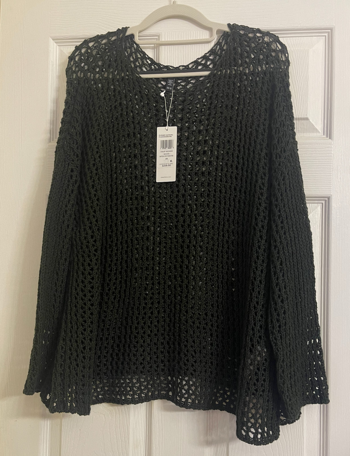 NWT $258 Eileen Fisher Seaweed Peruvian Organic Cotton Cord Sweater 1X 2X