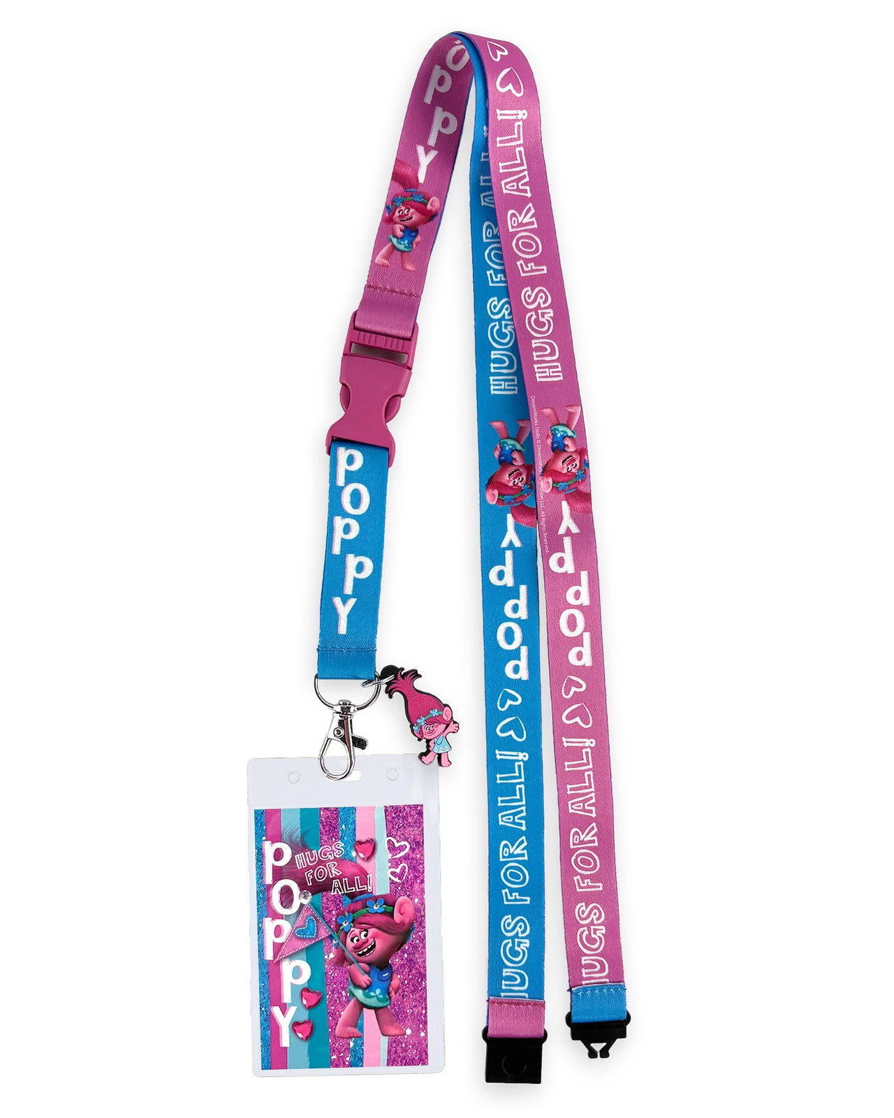 Trolls Lanyard Poppy Hugs Breakaway Badge ID Holder With 1 1/2″ Rubber Charm