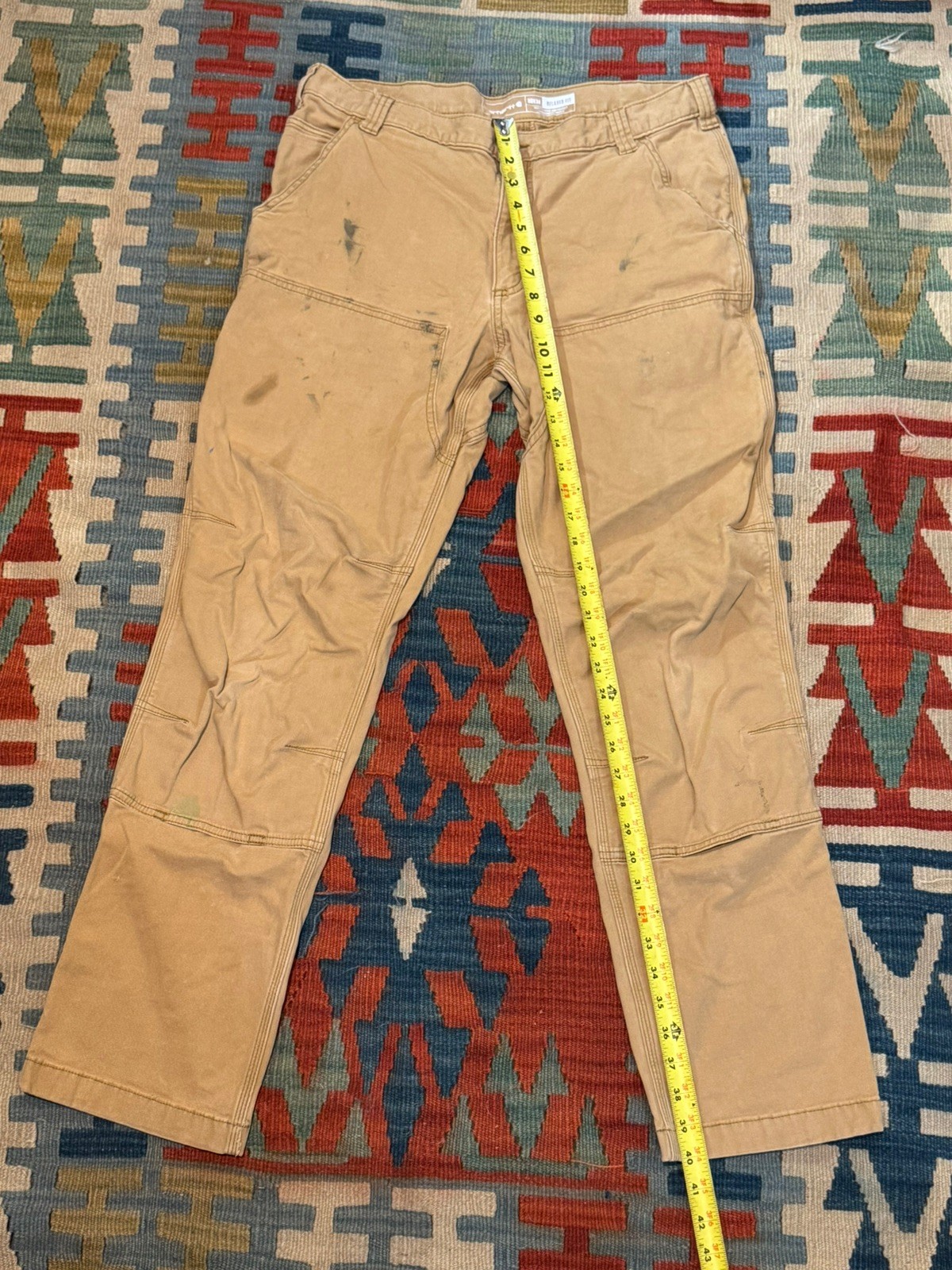 Carhartt Men’s Size 36×34 Relaxed Double Front Utility Work Pant Tan Distressed