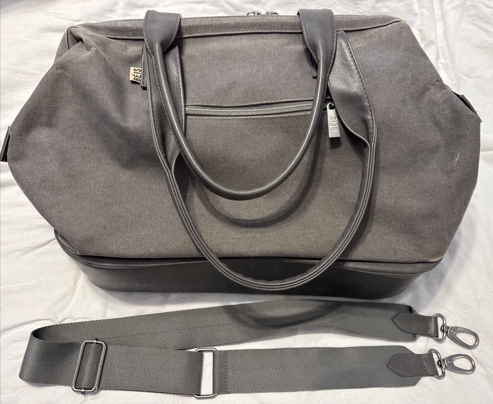 BEIS Gray Weekender Convertible Bag w/Strap 16.5″L x 8.5″W x 13.5″H Clean Unisex