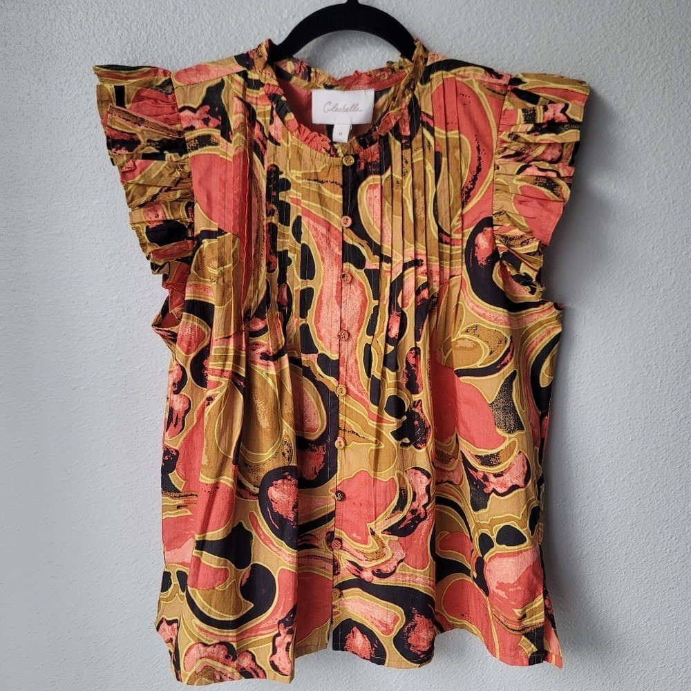 Cleobella NWT Maritza Ruffle Sleeve Blouse Size Medium In Osaria Print