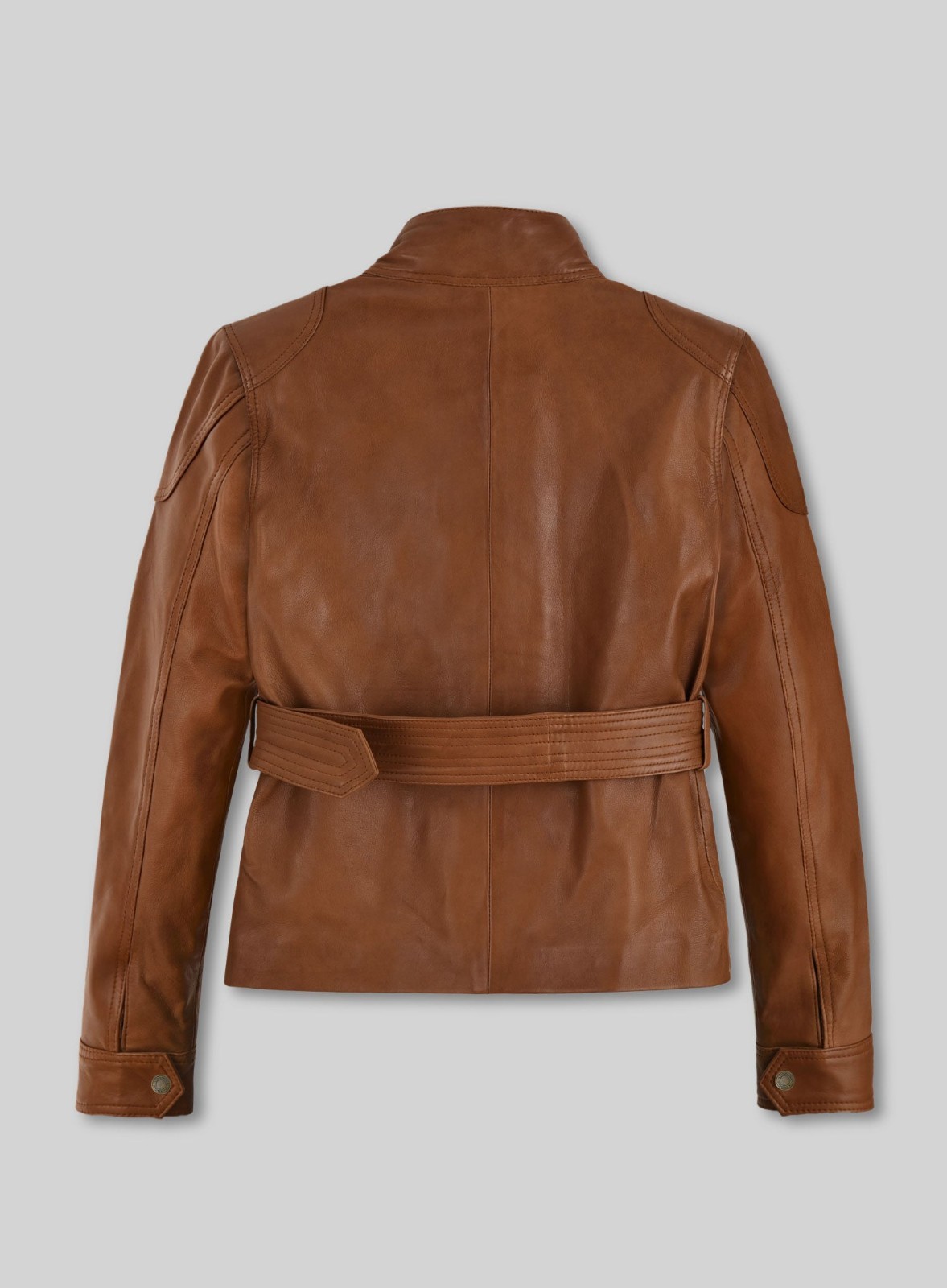 NEW Womens Tan Brown Leather Field Jacket Belted Safari Waxed Biker Cargo Coat