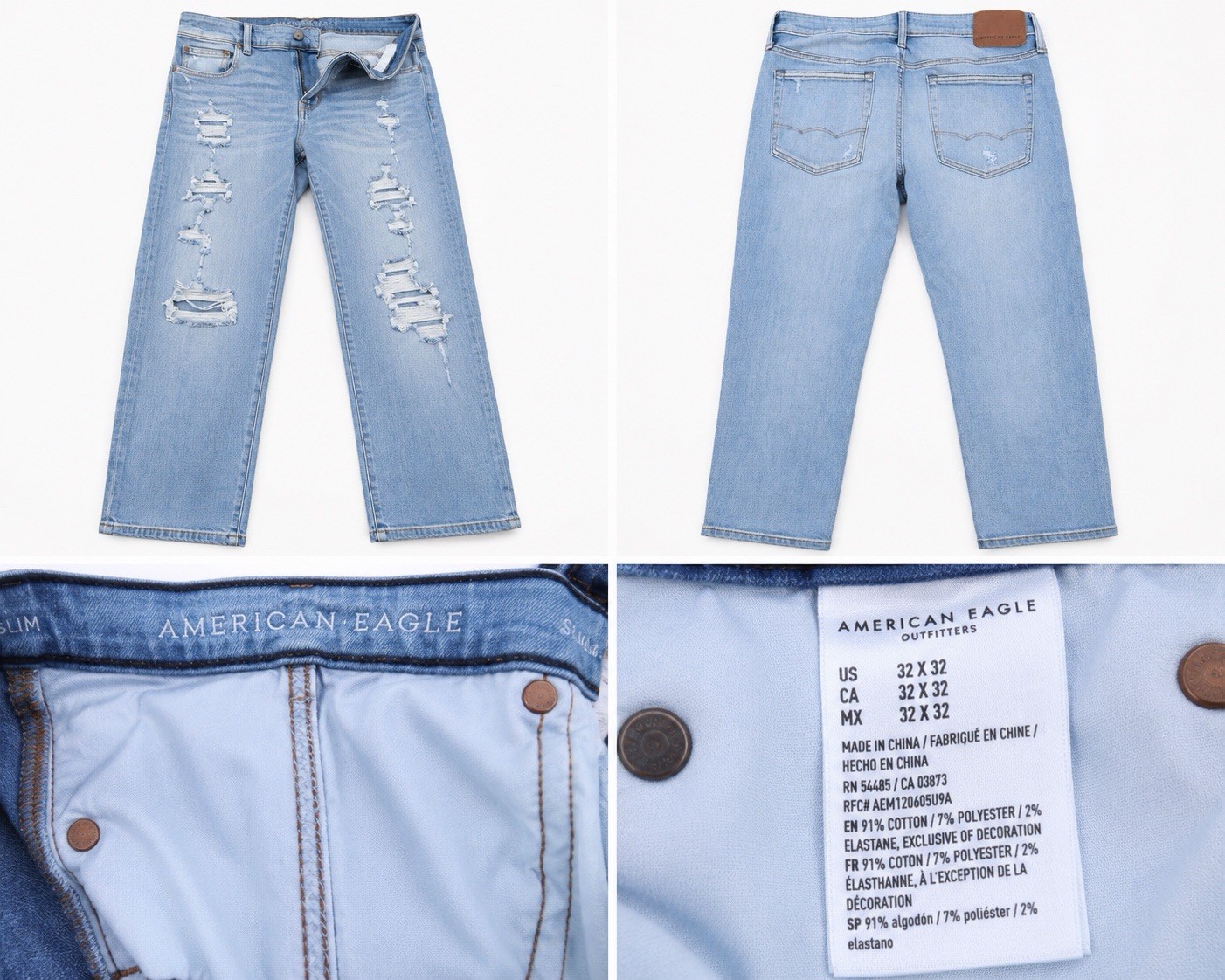 Mens American Eagle Airflex 360 Slim Blue Jeans Size 32×32 Never Worn Holy Jeans