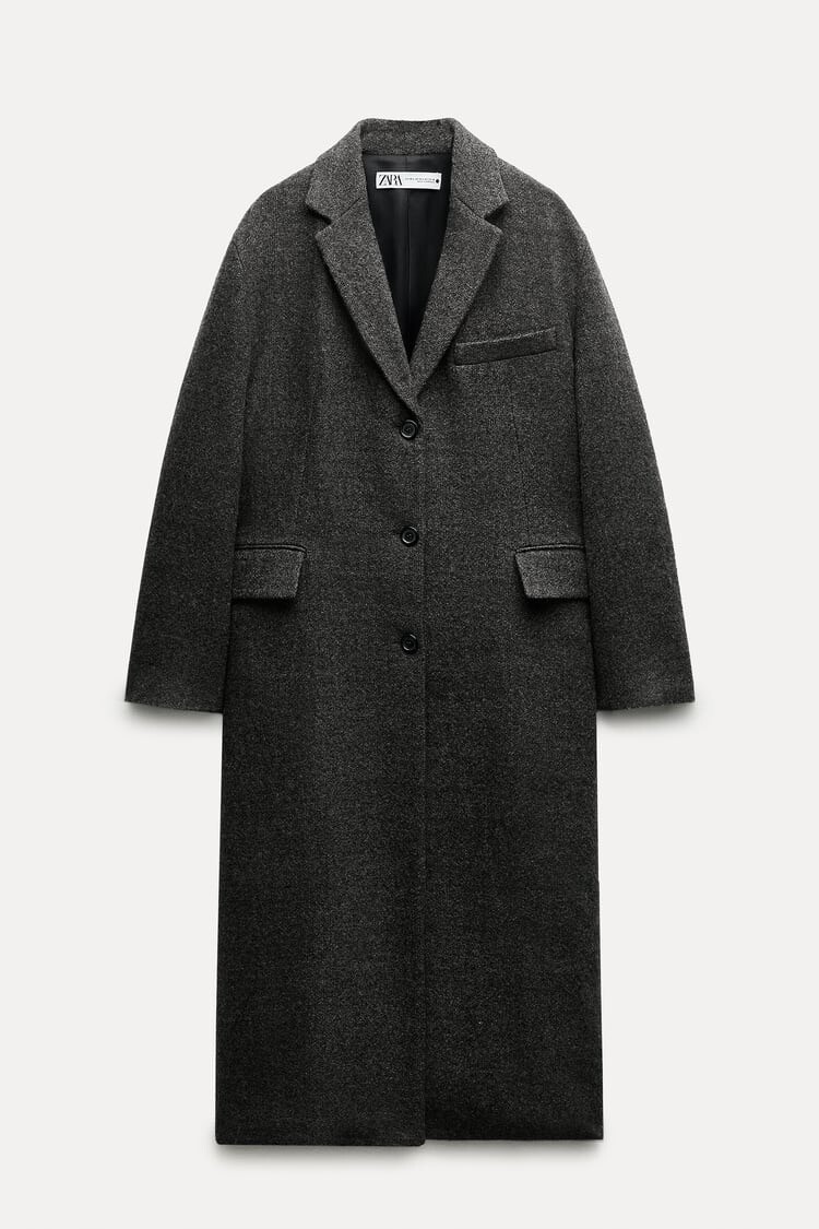 ZARA Wollmantel 100% Wolle grau ZW Kollektion 100% WOOL COAT