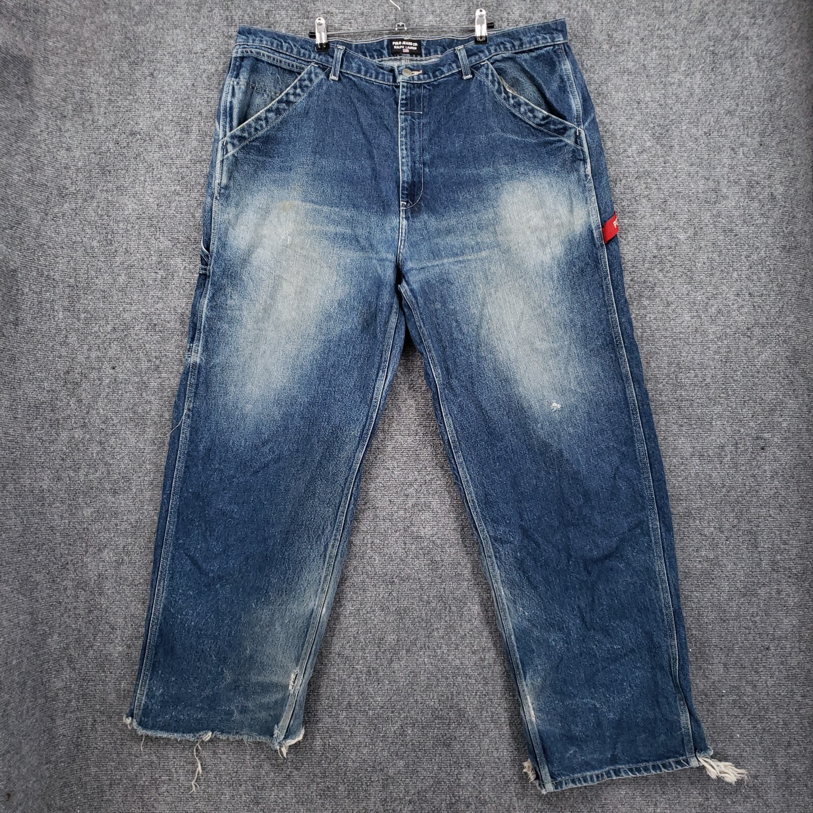 VINTAGE Polo Jeans Co Jeans Mens 42×32 Blue Carpenter Red Loop Baggy Denim Y2K