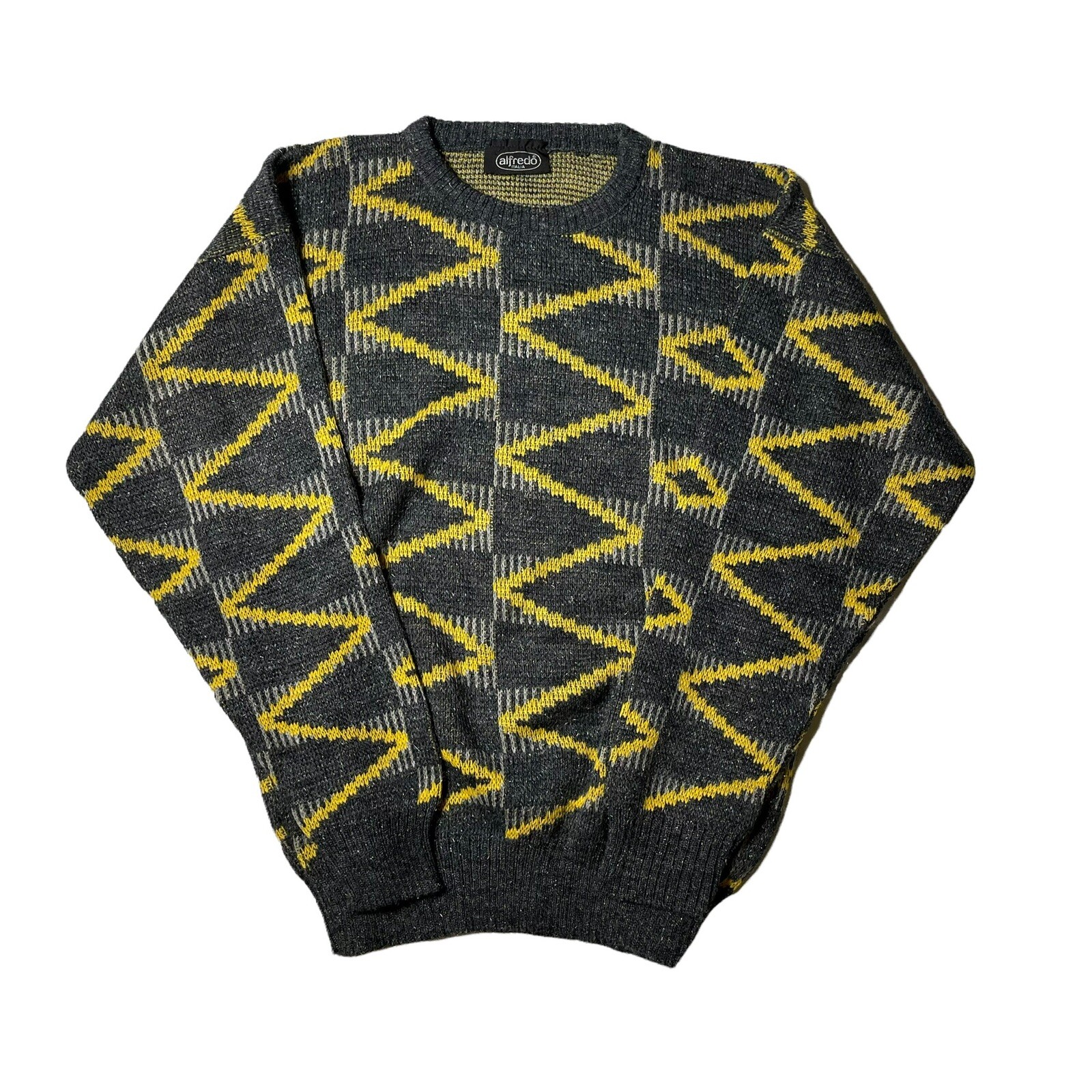 Vintage Alfredo Sweater Large Made In Italy Knit Acrylic Yellow Gray