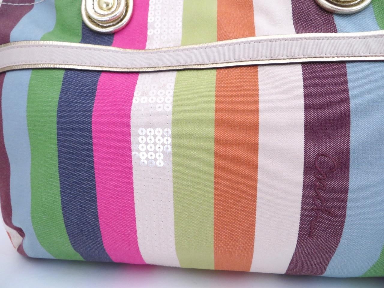 New Coach Legacy Striped Pink Green Blue Sequined Rocker Purse Crossbody RARE!